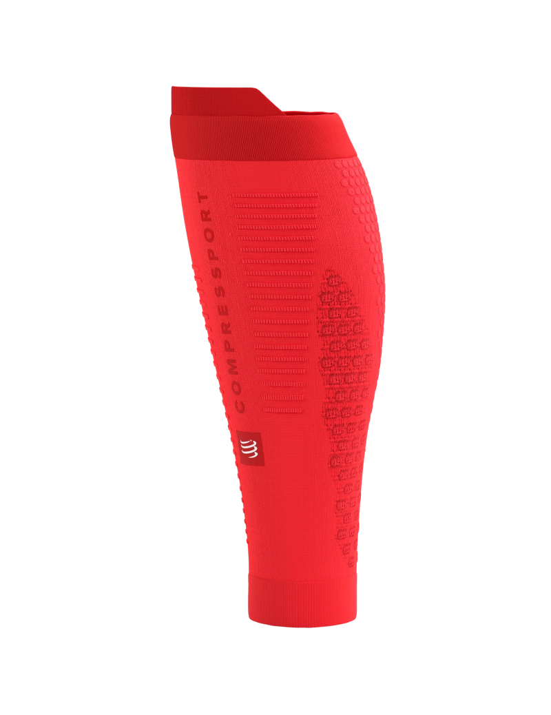 Compressport Unisex R2 3.0 Calf Sleeves - High Performance Compression Leg Sleeves for Running, Cycling & Recovery - Fluorescent Red/White with Reflective Strips - Ideal for Marathon, Workout & Sports Recovery