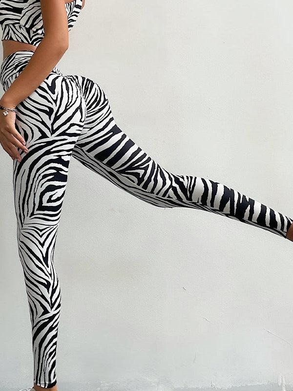 ZASUWA Women's High Waisted Zebra Print Scrunch Butt Lifting Leggings - Yoga, Workout, Running & Gym Fitness Activewear