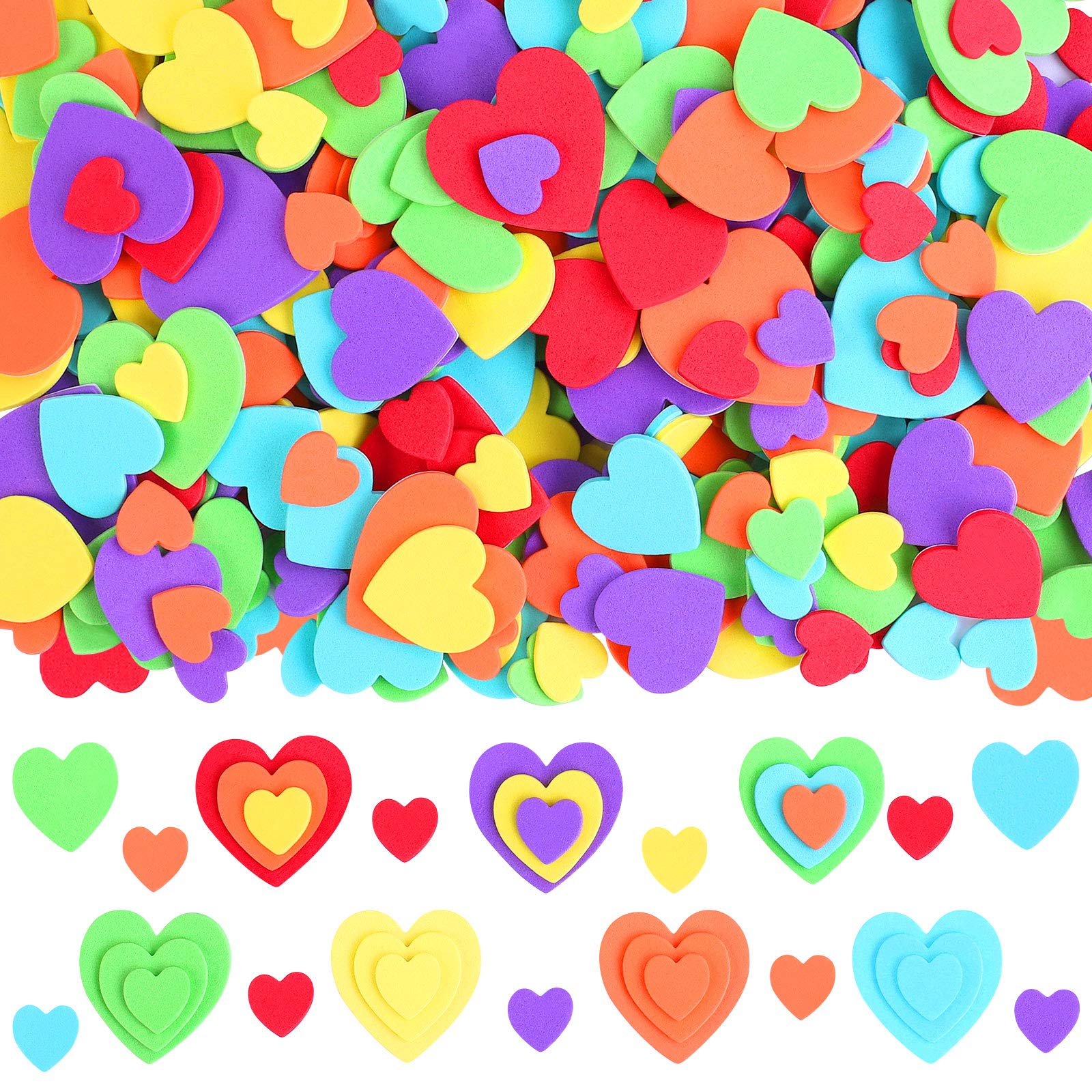 600pcs Self-Adhesive Heart Foam Stickers - Bulk Valentine's Day Crafts, Wedding Decorations, Scrapbooking & DIY Card Making Supplies for Kids & Adults