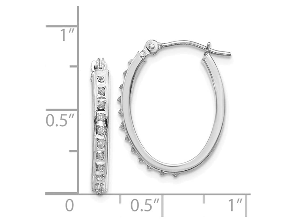 14K White Gold Diamond Oval Hoop Earrings for Women - 3/4 Inch Elegant Dangle Earrings for Wedding, Party & Everyday Wear