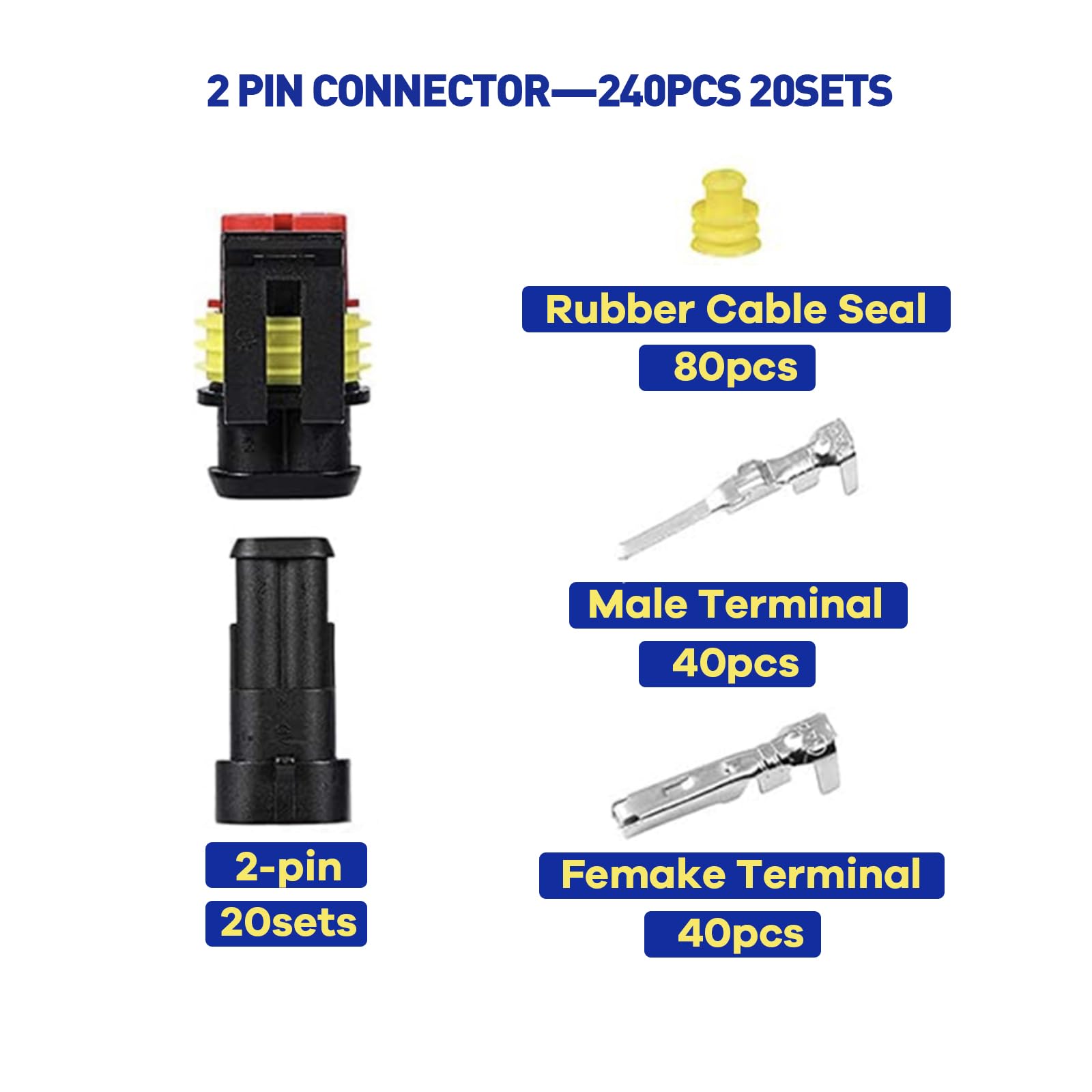 20 Pcs 2 Pin Waterproof Wire Connectors Kit - Automotive Electrical Connectors, Weatherproof 16-22 AWG Wire Terminals for Car, Marine, Outdoor & DIY Electrical Projects