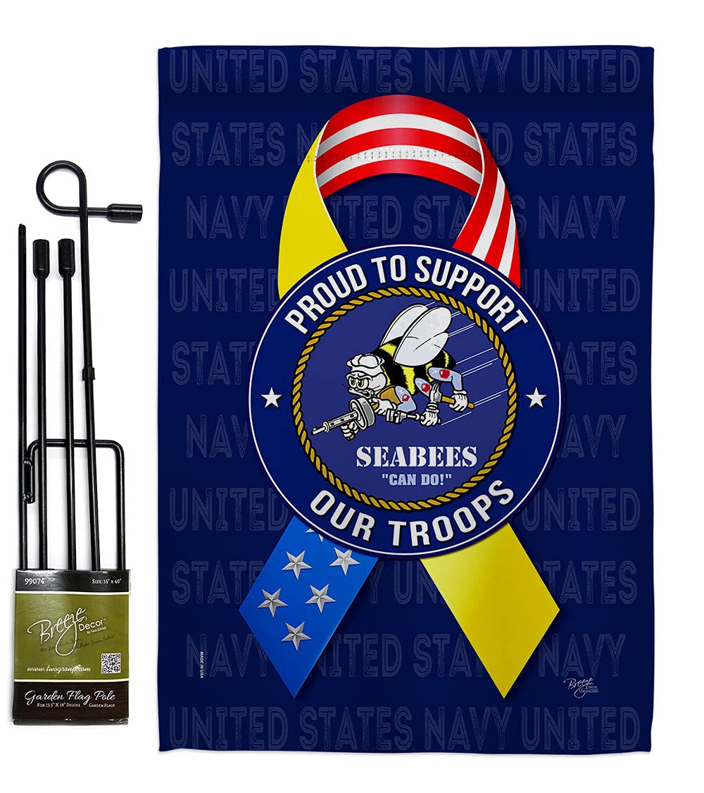 US Military Garden Flag Set - Double-Sided Navy Seabee Banner for Yard & Home Decor - Made in USA