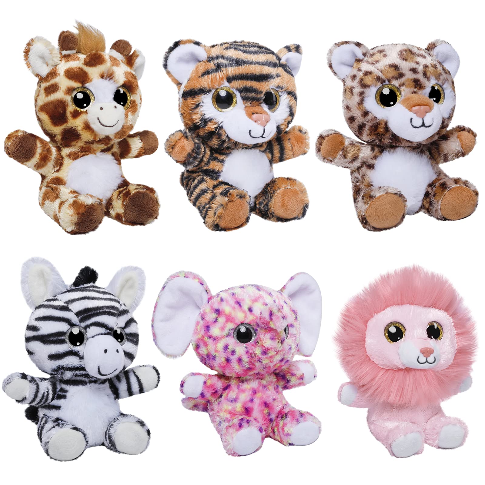 7 Inch Soft Plush Jungle Animals Set - 6 Piece Safari Stuffed Toys (Lion, Giraffe, Elephant, Tiger, Zebra, Leopard) for Kids, Baby Shower Gifts & Nursery Decor - Perfect for Birthday Parties, Room Decorations and Cuddly Playtime
