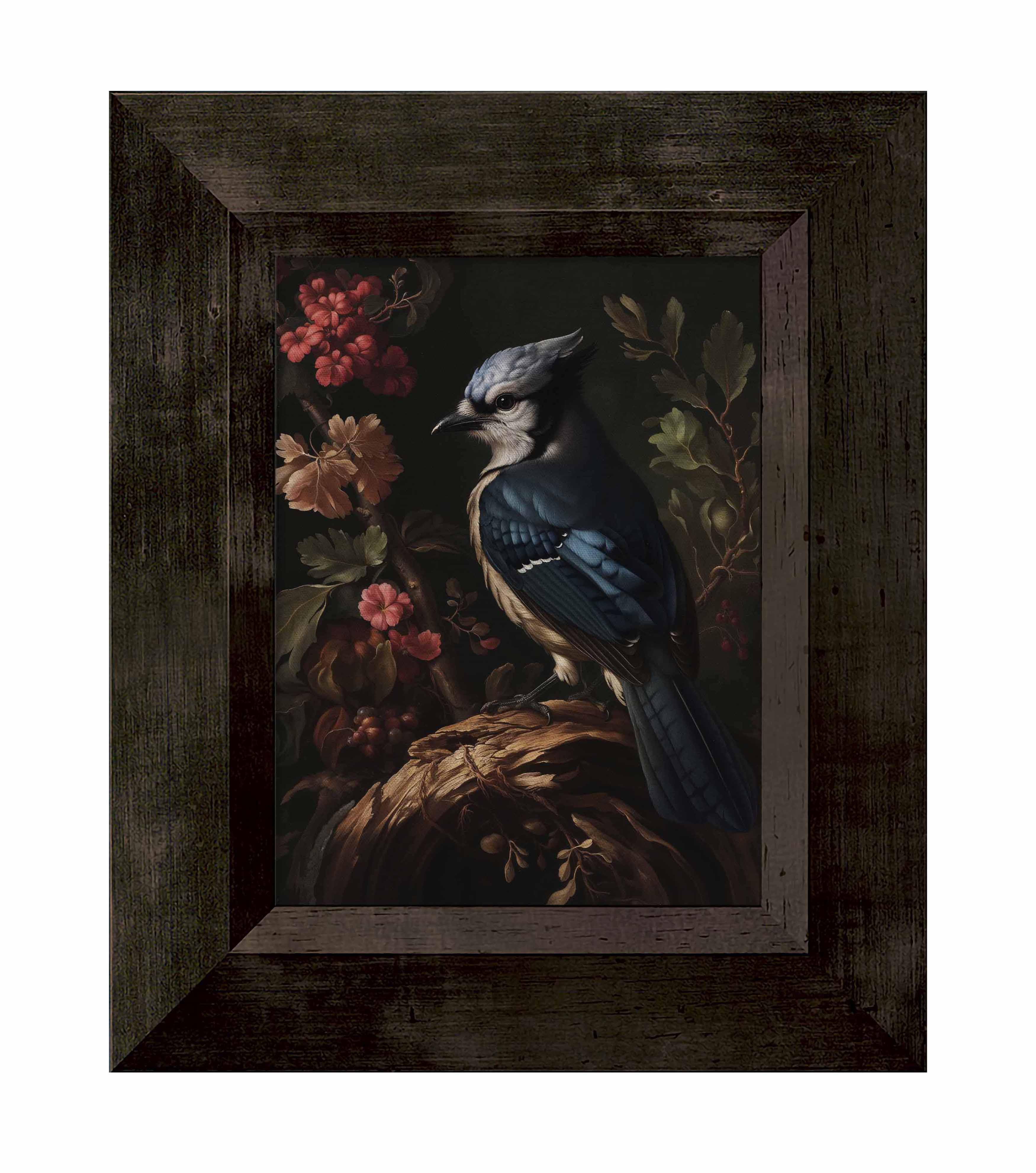 Blue Jay Among Flowers - Limited Edition Elegant Canvas Wall Art for Home & Office Decor | Nature-Inspired Painting for Living Room, Bedroom, or Gift