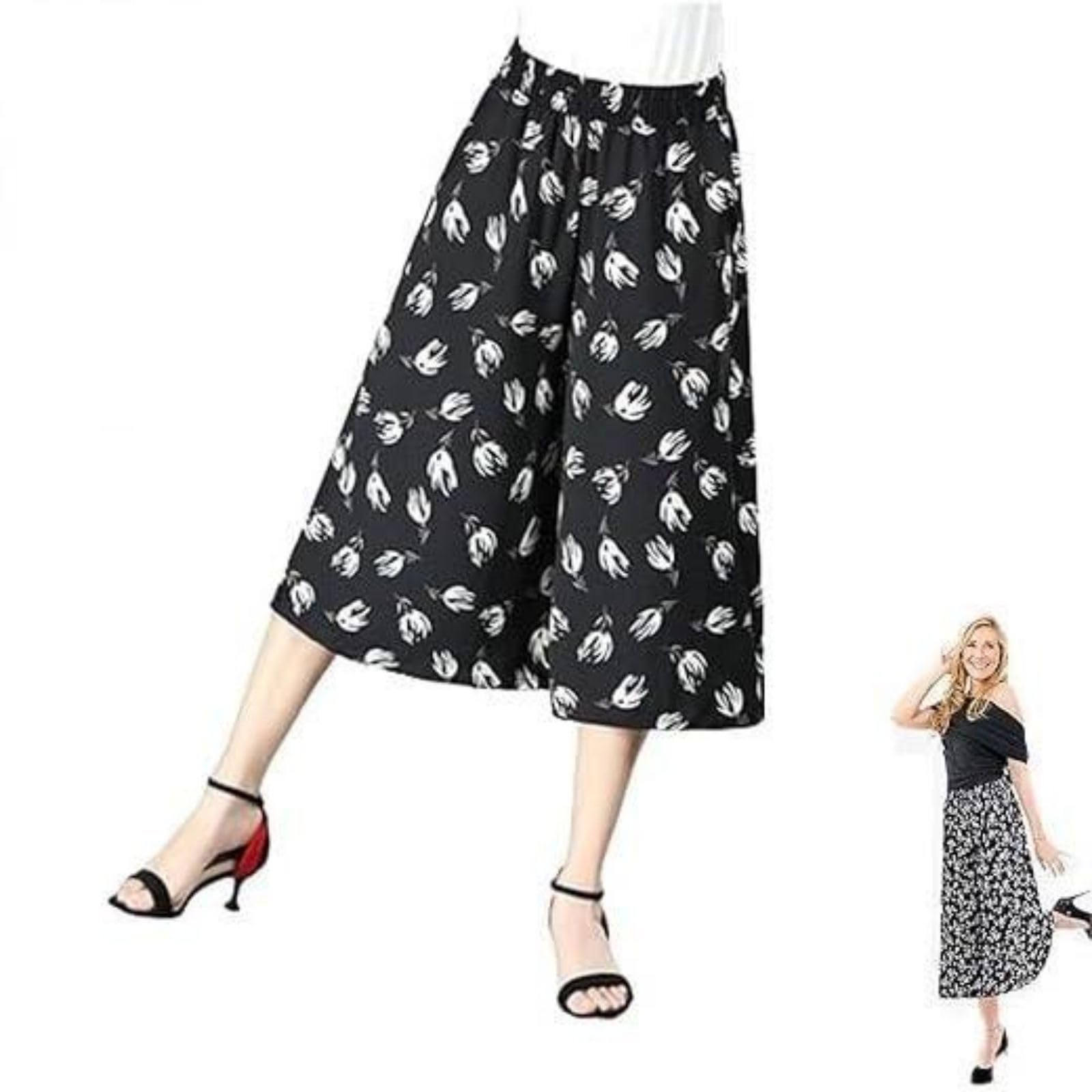 Curvyflair High Waist Wide Leg Pants for Women - Elegant Chiffon Culottes with Flowy Fit | Perfect for Office Wear, Casual Outfits & Special Occasions