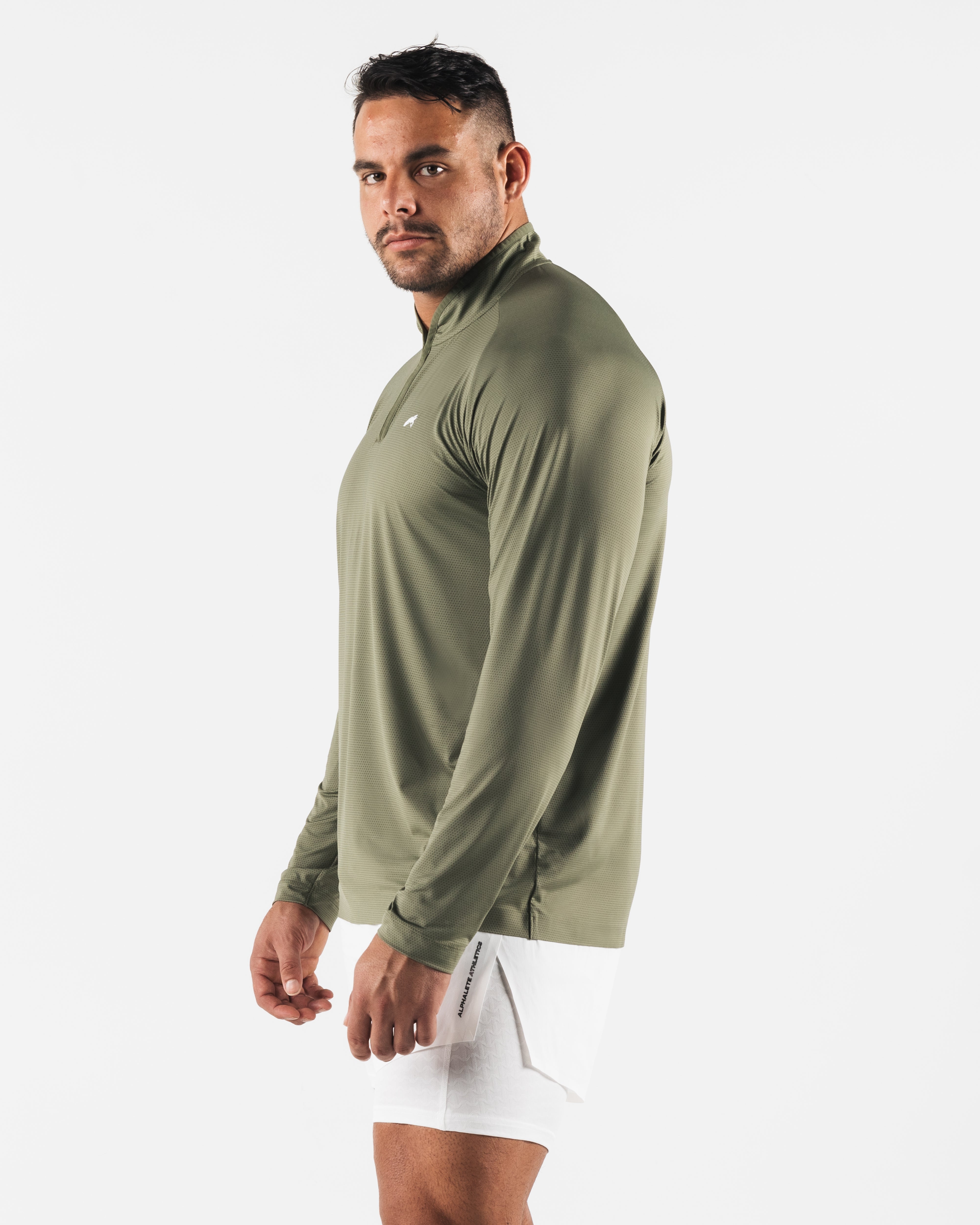 Men's Racer Quarter Zip Pullover - Lightweight Performance Running Shirt for Jogging & Workouts - Reseda Green Athletic Top for Gym & Outdoor Sports