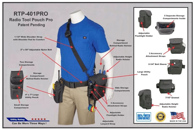 RTP 401P Professional Two-Way Radio Tool Pouch - Durable Nylon Belt Holder for Walkie Talkies, Ideal for Construction, Security & Outdoor Work