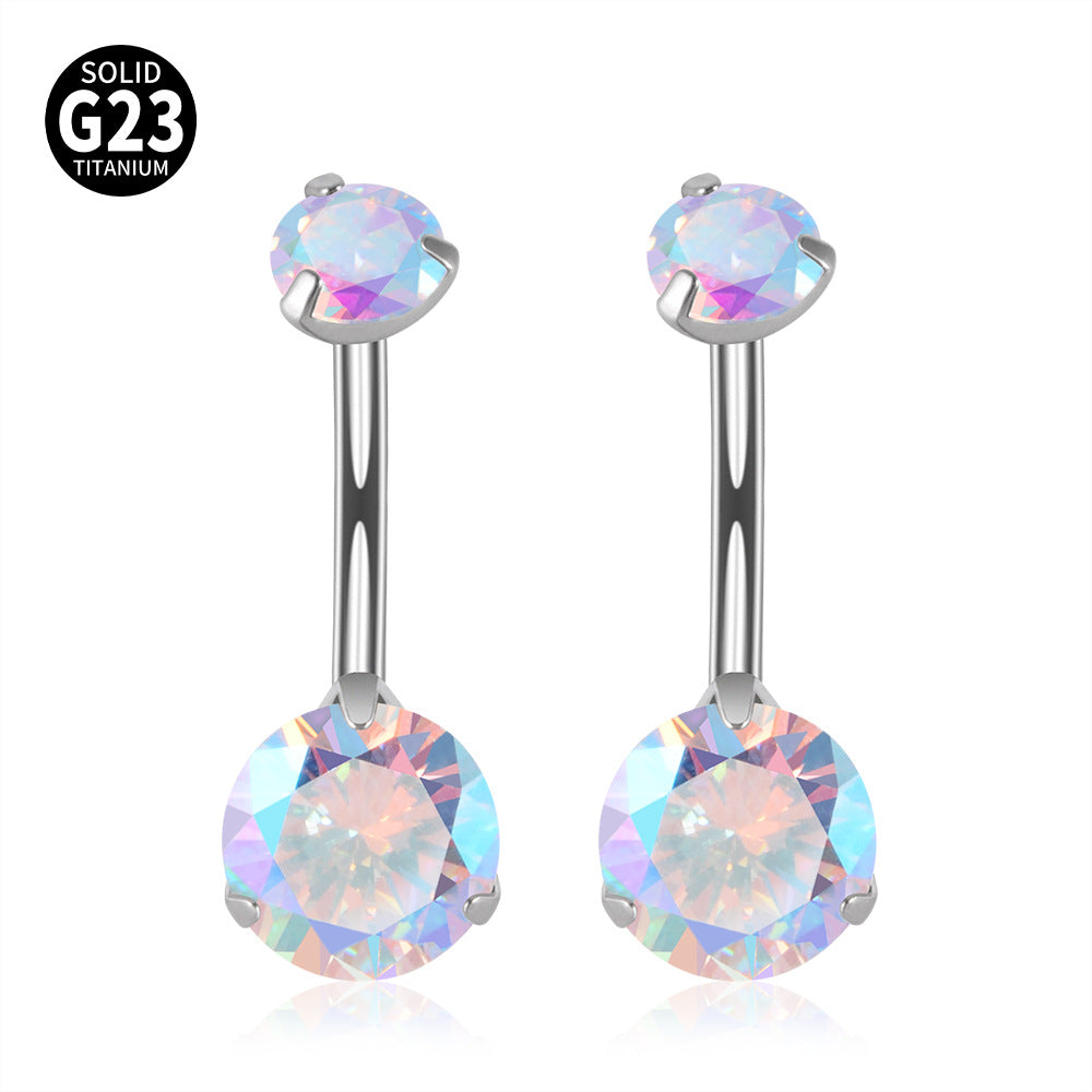 14G Titanium CZ Bar Belly Ring - Surgical Steel Navel Piercing Jewelry | DL047 | Perfect for Belly Button Rings, Body Piercings & Fashion Accessories