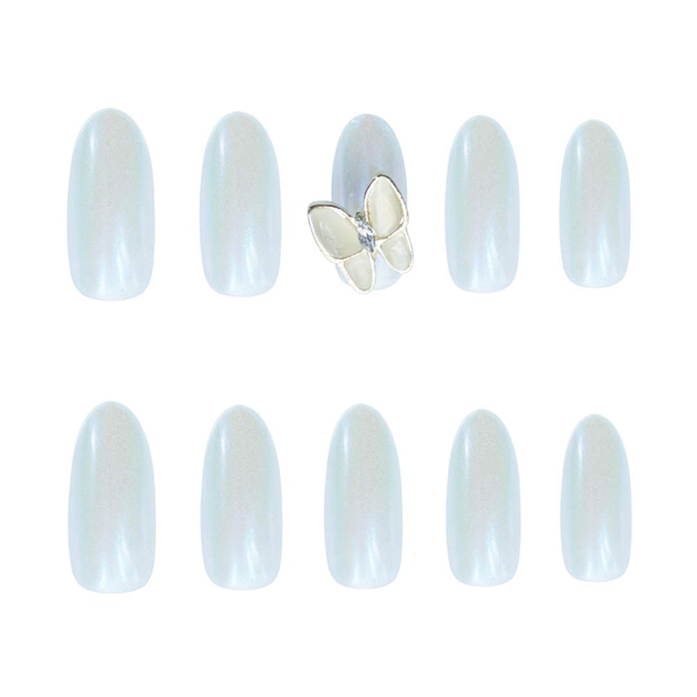 Xerling 24Pcs Ballerina Fake Nails - Glossy 3D Silver Gold Butterfly Glitter Acrylic False Nails | Full Cover Long Press on Nails for Women & Girls | Jelly Gel Nails Art Tips (Blue) | Perfect for Parties, Weddings & Special Occasions