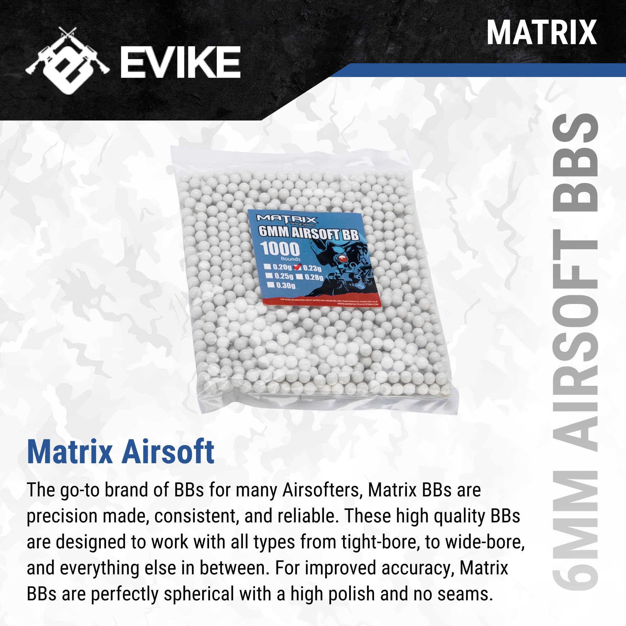 Matrix Match Grade 6mm Airsoft BBs - High Precision 0.25g & 0.30g for Outdoor Shooting & Training | Evike Airsoft Premium Quality Pellets