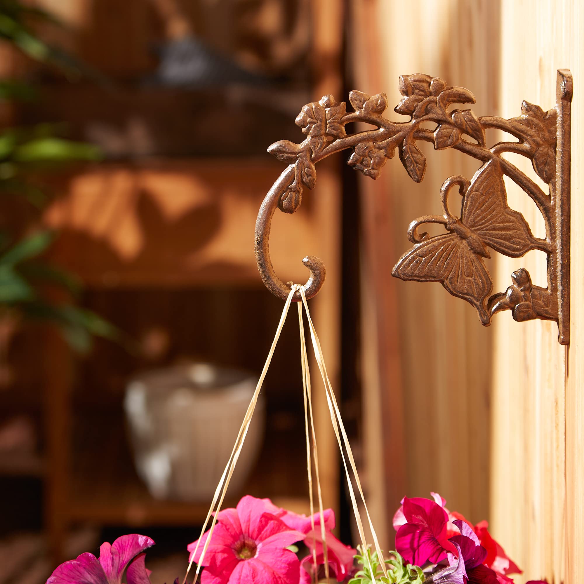 Accent Plus CAST Iron Planter Brackets (Butterfly Design) - Heavy Duty Garden Hooks for Hanging Flower Pots, Window Boxes & Outdoor Decor - Perfect for Patio, Balcony & Porch Decoration