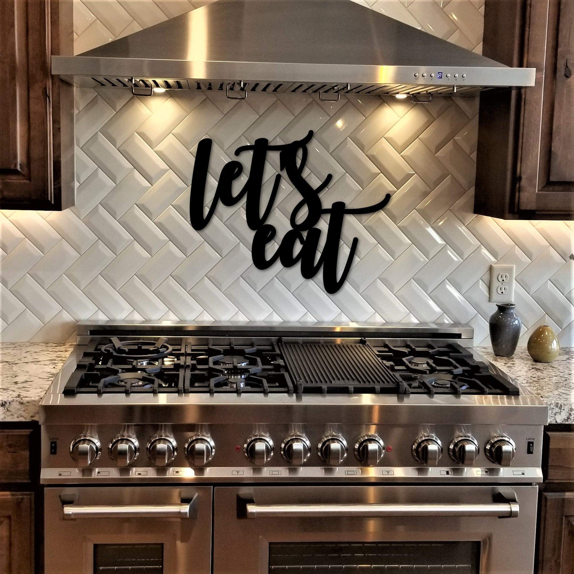 Fprqlyze Let's Eat Metal Wall Art - Rustic Dining Room Decor & Kitchen Wall Sign - Handcrafted Script Words Cutout - Perfect for Farmhouse, Restaurant, or Home Kitchen Decor