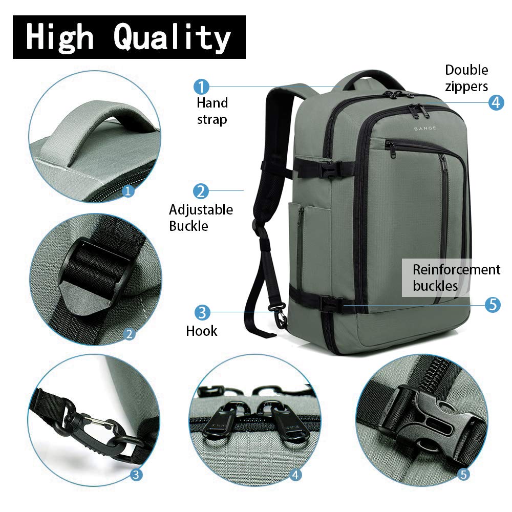 BANGE 40L Travel Backpack - FAA Approved Carry On Overnight Weekender Bag for Men & Women, Lightweight Waterproof Flight Backpack with USB Charging Port - Perfect for Business Trips, Weekend Getaways & Air Travel