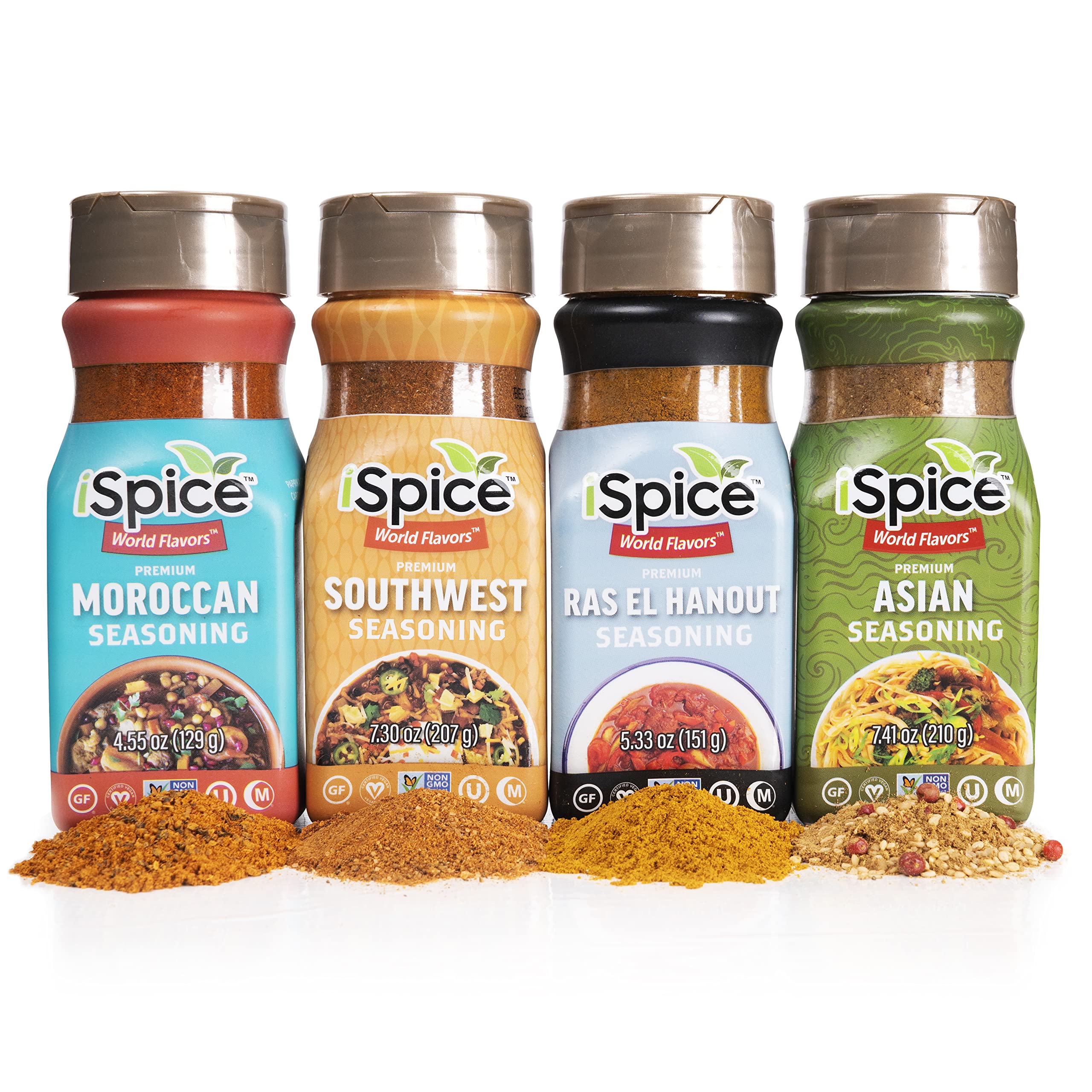 iSpice Premium Meat Seasoning Gift Set - 4 Pack Variety (Asian, Moroccan, Southwest & Ras El Hanout) | All-Natural Spice Blends for Grilling, Roasting & Cooking | Perfect for BBQ, Steak, Chicken & Home Chefs