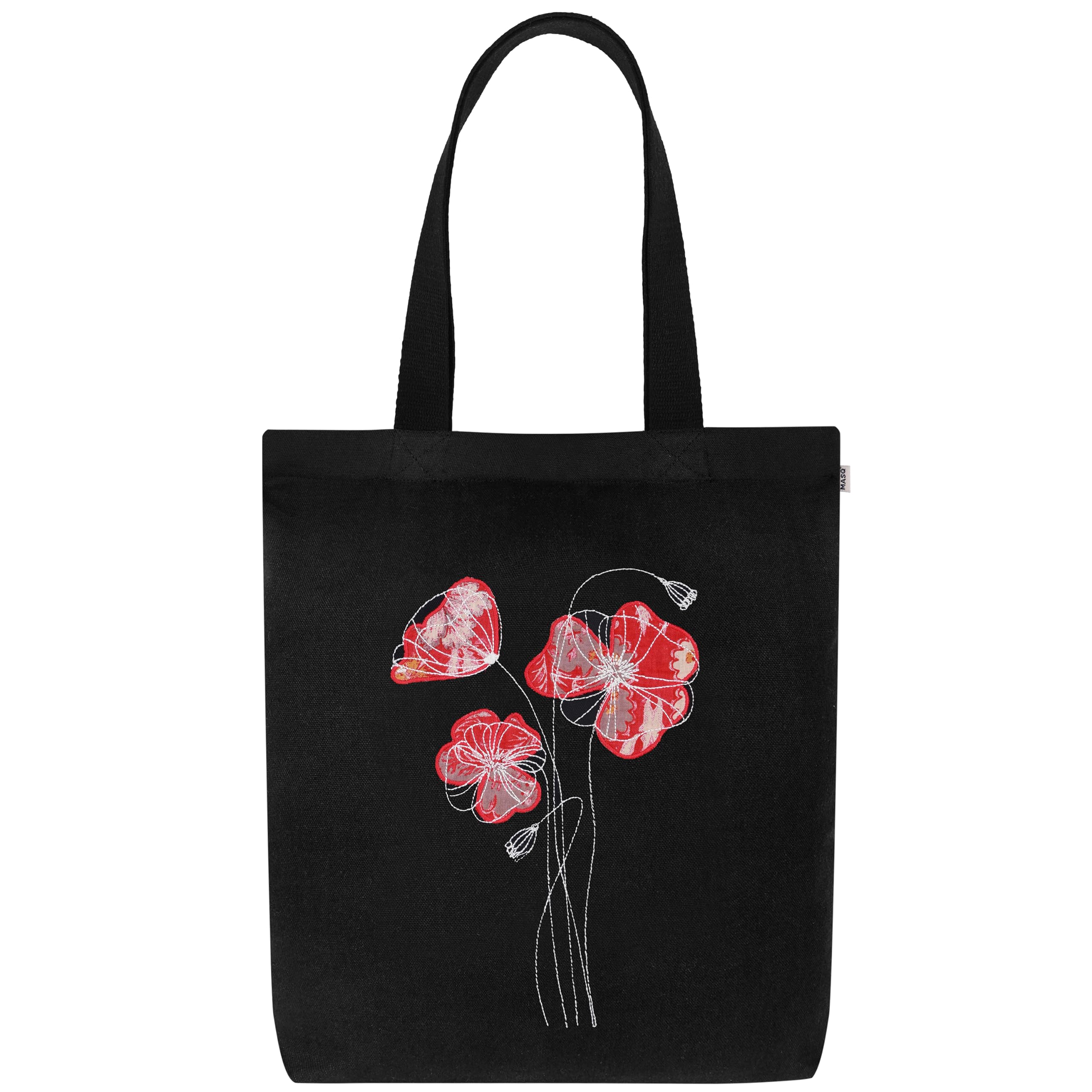 MASQ Women & Girls' Embroidered Canvas Zip Tote Bag - 100% Organic Cotton Eco-Friendly Reusable Shopping Bag | Stylish Work, College, Travel & Casual Purse | Perfect Affordable Gift for Birthday, Mother's Day & Everyday Use