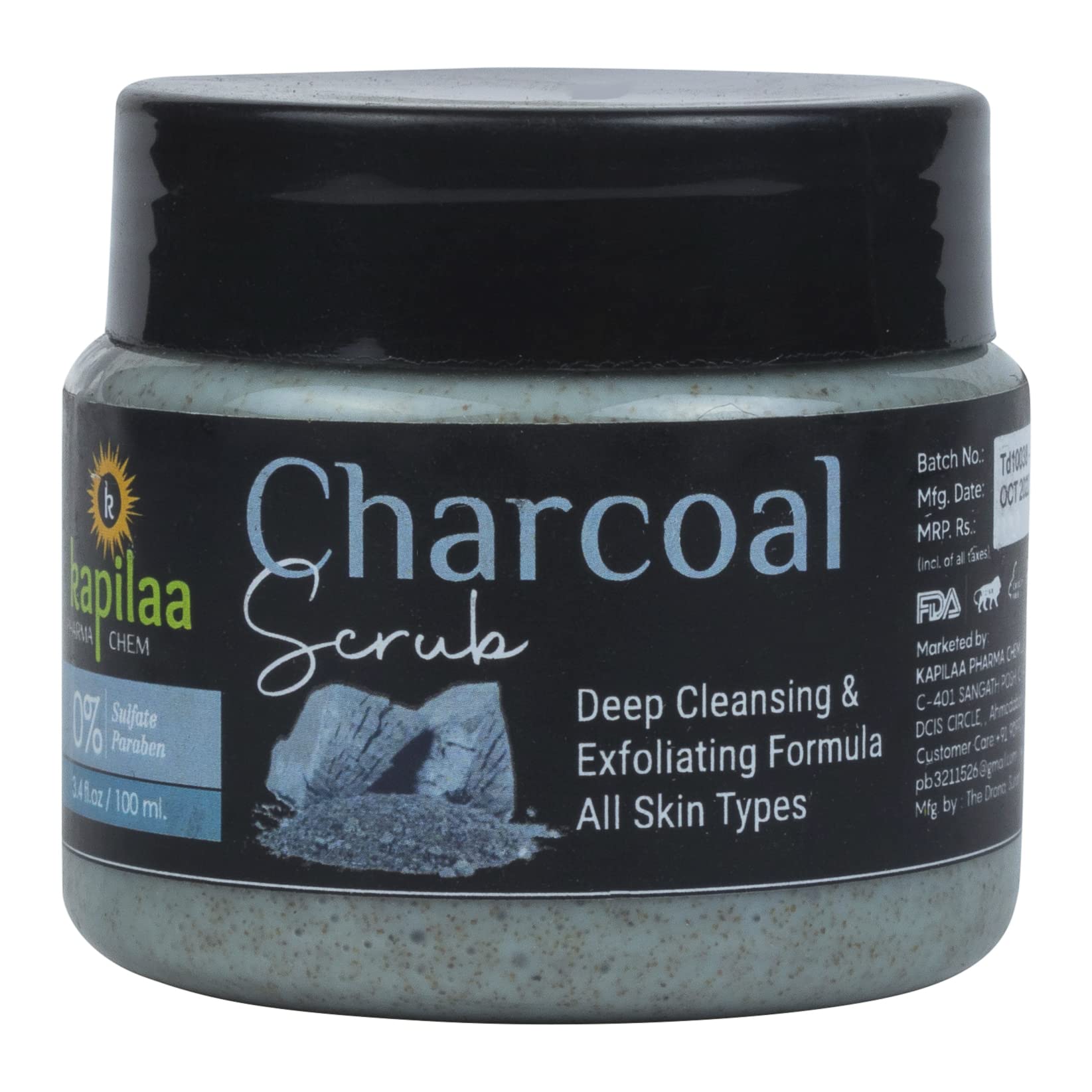 Kapilaa Pharma Chem Charcoal & Soothing Moisturizer Cream for Oily & Normal Skin - 100ml | Deep Cleansing & Hydration | Perfect for Daily Skincare Routine & Acne-Prone Skin