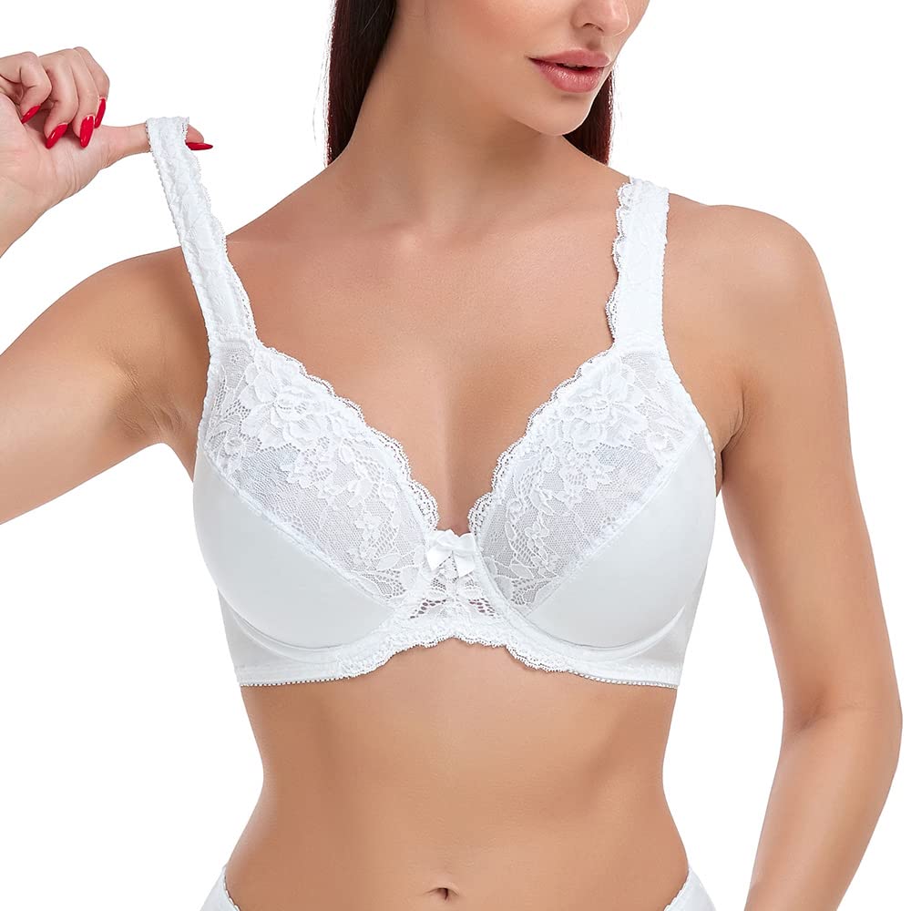 Plus Size Women's Minimizer Bra - Full Coverage Underwire Unlined Lace Bras for Comfort & Support | Perfect for Everyday Wear & Special Occasions