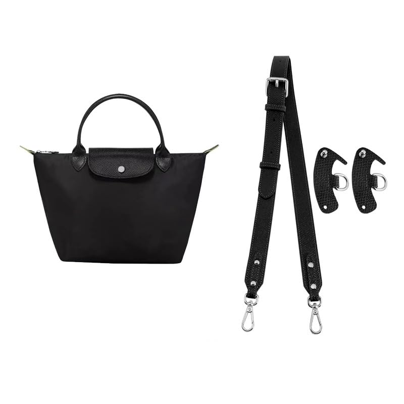 Longchamp Bag Strap Replacement - Adjustable Leather Crossbody Shoulder Strap for Women's S/M Tote Bags (Black Silver) | Perfect for Work, Travel & Everyday Use