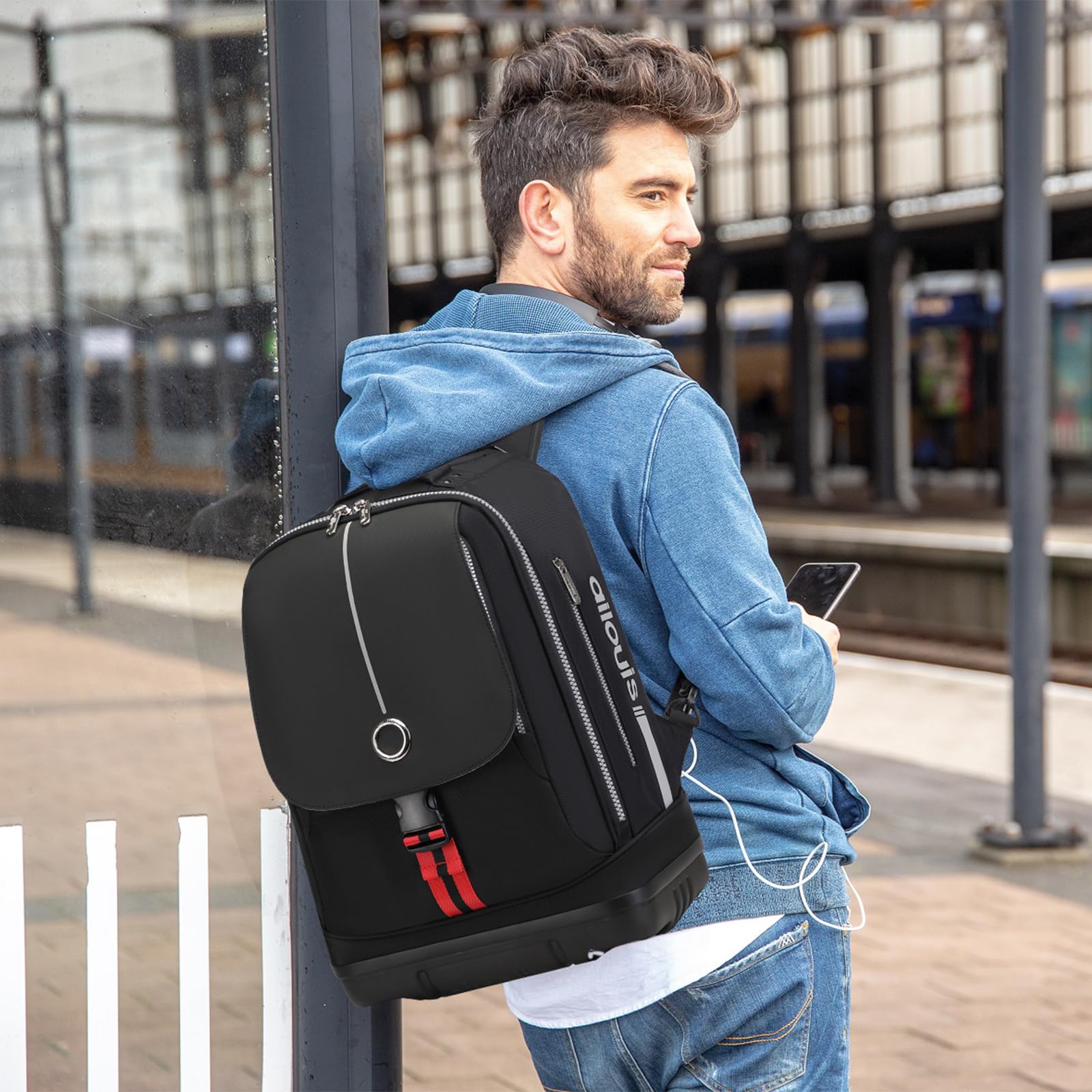 18 Inch Rolling Backpack with 4 Detachable Wheels - Water Resistant Wheeled Laptop Backpack for Men & Women | Carry-On Luggage, Business Travel Bag for Work & Airplane | Perfect for Commuting, College & Business Trips (Black)