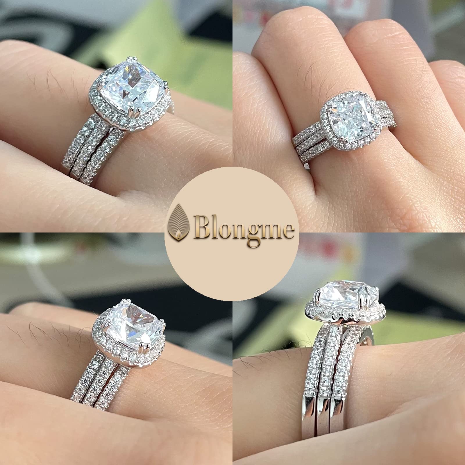 2.66CT Cushion Halo CZ Wedding Engagement Ring Set for Women - 925 Sterling Silver Bridal Promise Band Enhancer - Size 4-12 - Perfect for Proposals, Anniversaries & Special Occasions