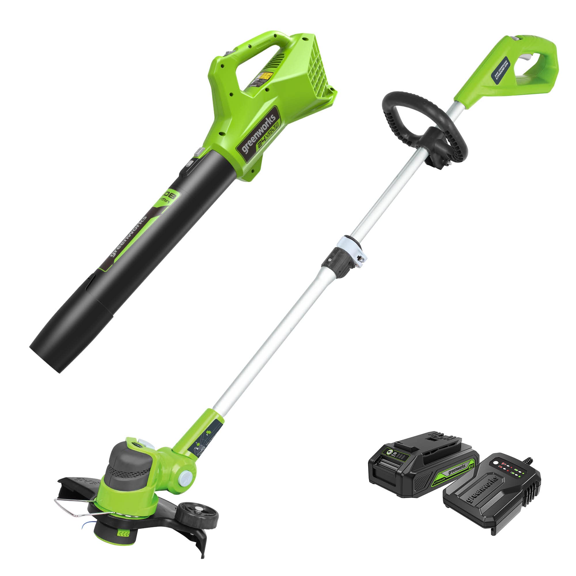 Greenworks 24V Cordless String Trimmer and Leaf Blower Combo Kit with 2Ah USB Battery & Charger - Perfect for Lawn Care, Yard Maintenance, and Garden Trimming