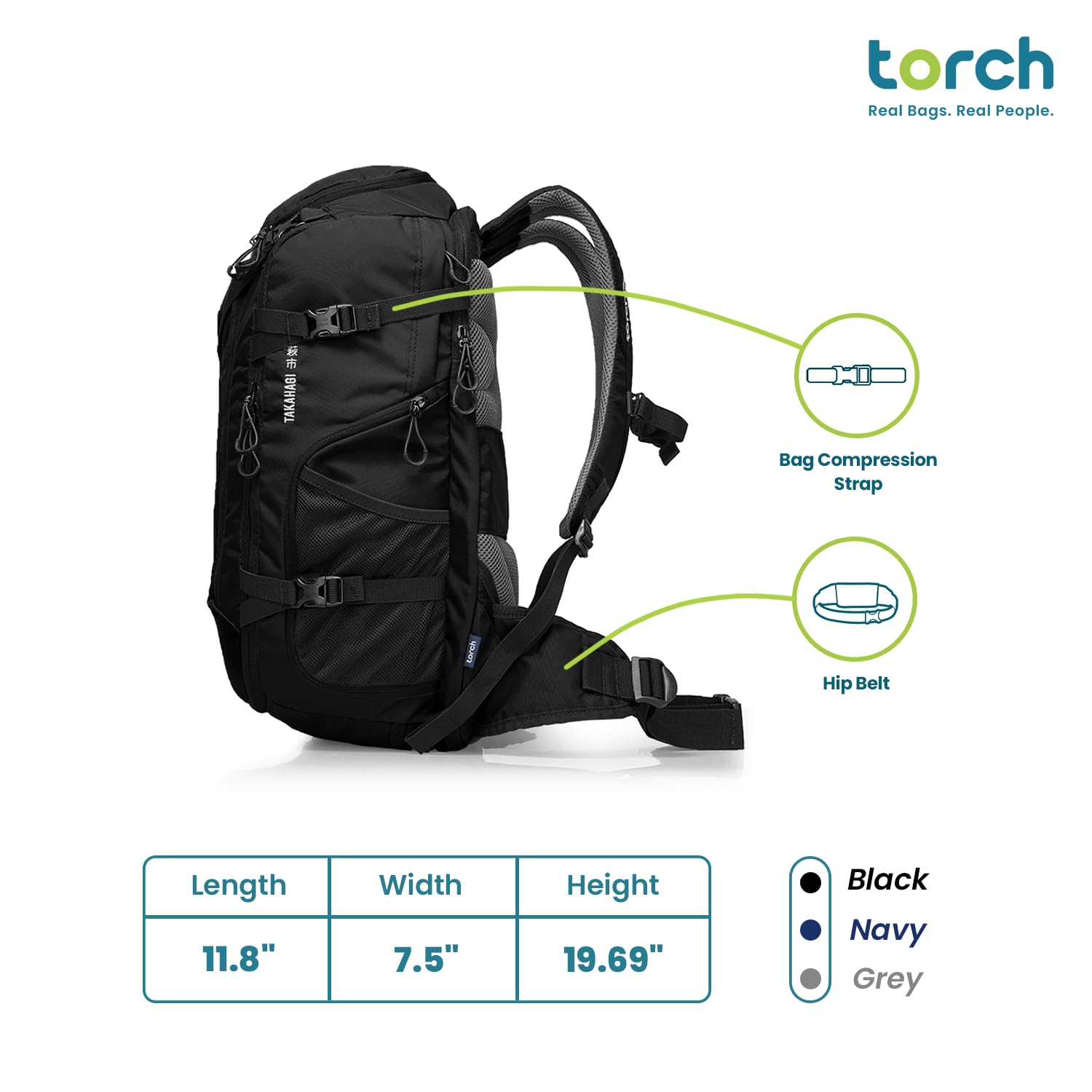 Torch 40L Travel Backpack - Waterproof Carry On Backpack for Hiking, Camping & Outdoor Adventures - Flight Approved with Rain Cover - Perfect for Work Commute & Weekend Getaways (Black)