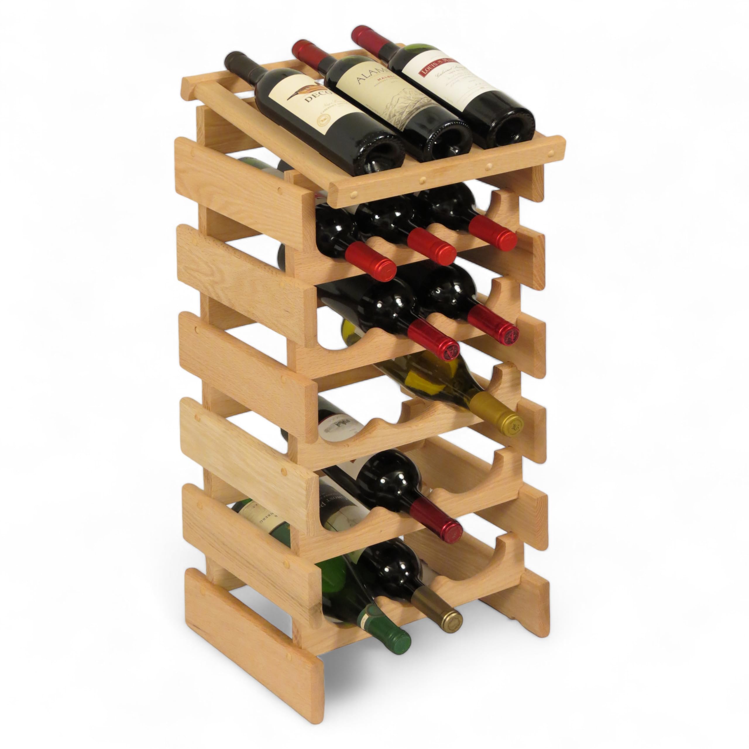 Wooden Mallet® 18 Bottle Dakota™ Wine Rack with Display Top - Unfinished Oak Wine Storage for Kitchen, Dining Room & Cellar Organization
