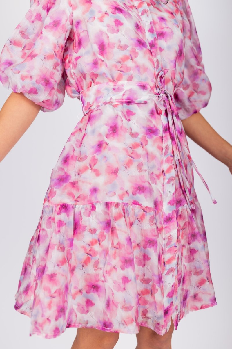 Allie Short Sleeve Dress - Floral Pink & Purple Pattern, Size 36 - Perfect for Summer Outings, Beach Vacations & Casual Wear