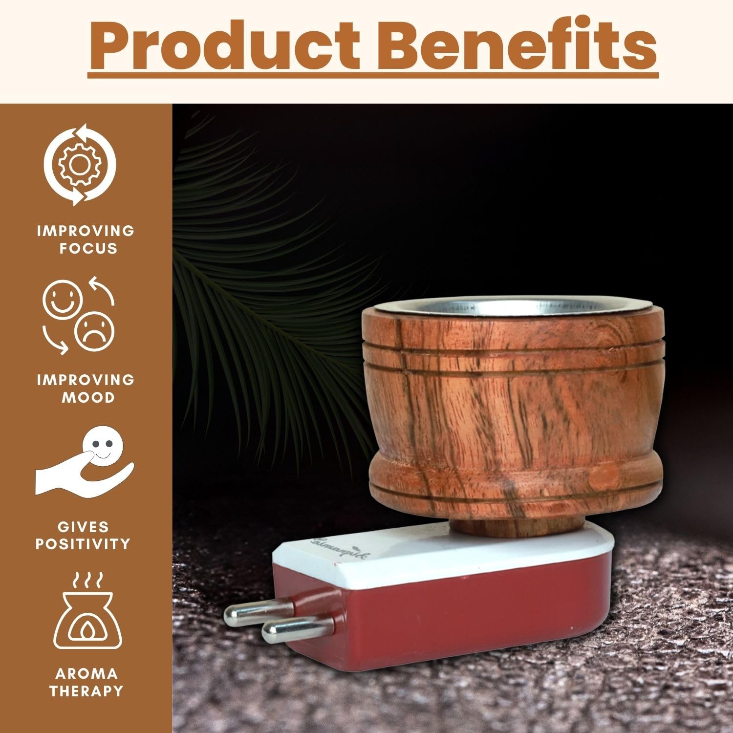 Premium SIGNAMIO® Kapoor Kapur Dani Camphor Karpuram Bakhoor Oud Aroma Oil Diffuser & Incense Burner - Sheesham Wood Electric Stand for Home Fragrance, Room Freshener, Meditation & Yoga Space | DN-1 Model