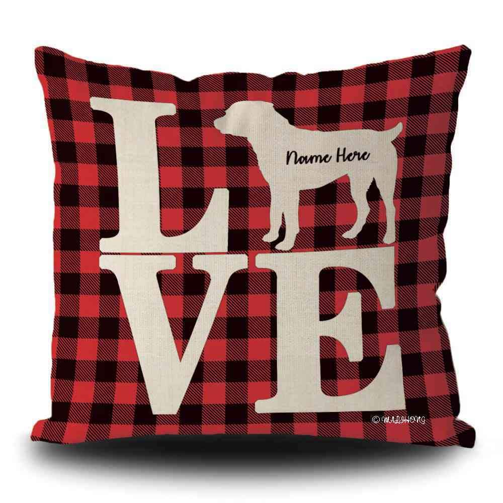 Custom Rottweiler Silhouette Dog Pillow Cover - Red Buffalo Plaid Throw Pillow Case 20x20 Inch for Sofa, Bed & Home Decor | Personalized Pet Gift for Dog Lovers