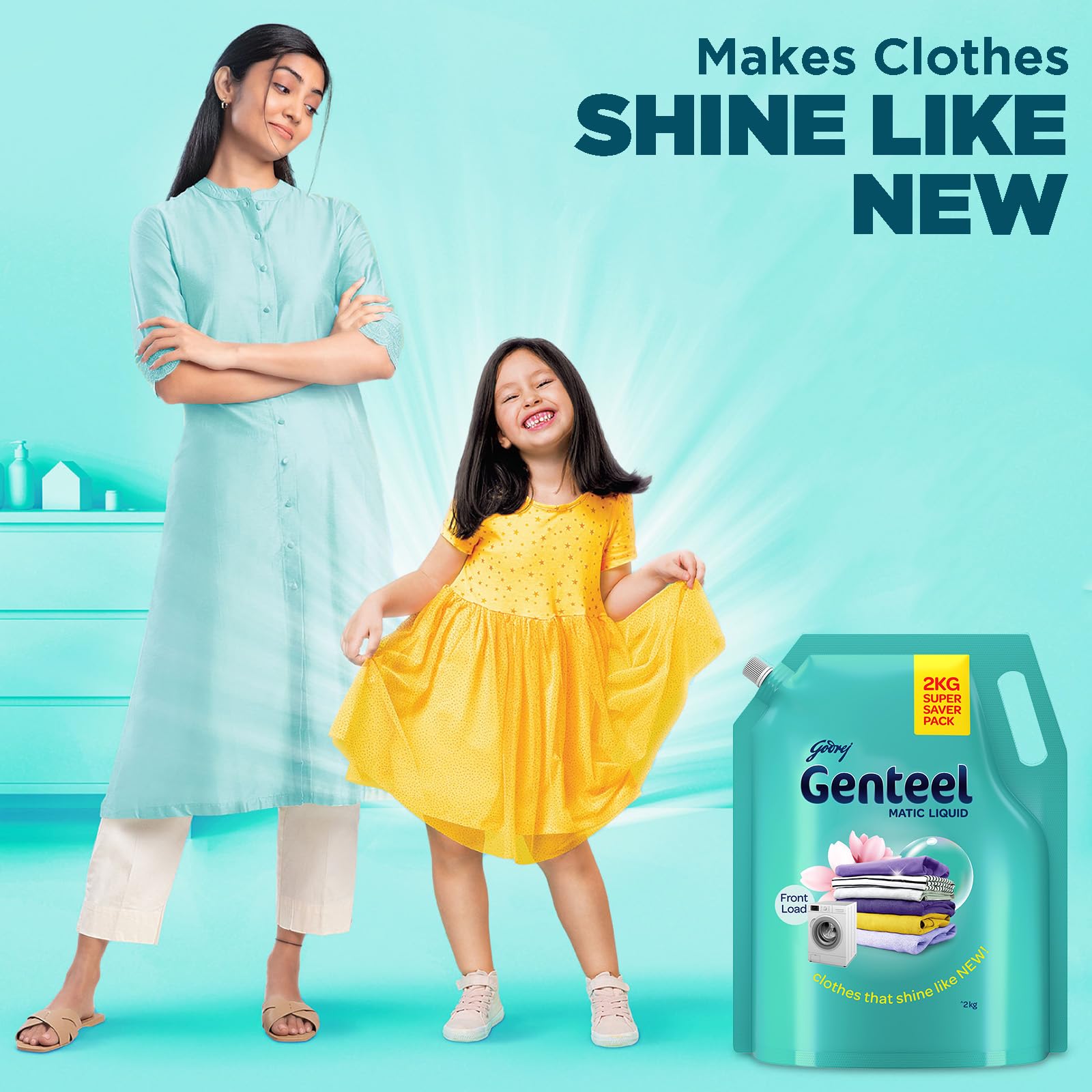 Genteel Matic Liquid Laundry Detergent Refill Pouch 2kg - Front Load Washer Safe | Soda-Free Formula with Built-In Fabric Softener | Ideal for Sensitive Skin & Eco-Friendly Laundry