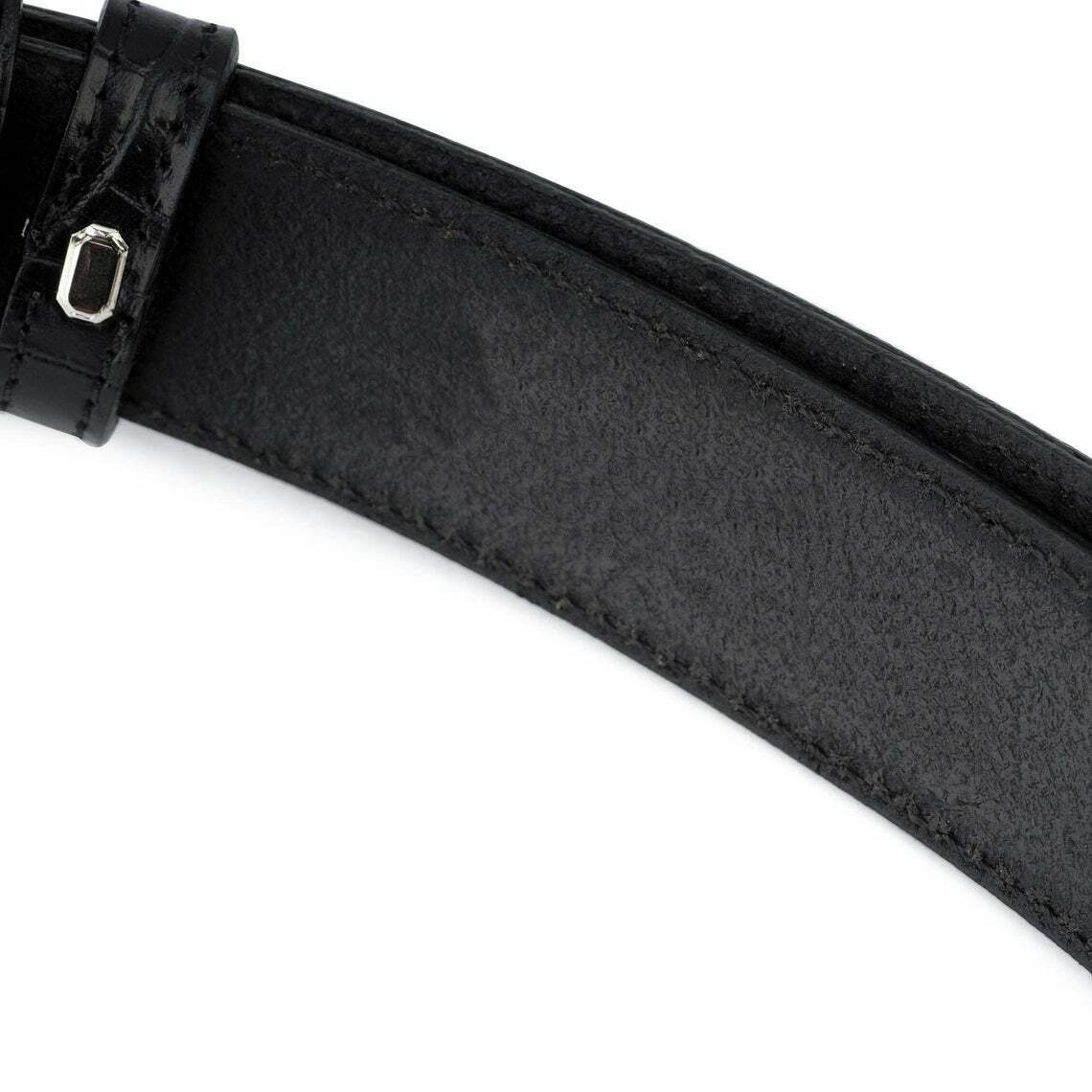 Premium Black Crocodile Embossed Leather Belt for Men - 1 1/8 Inch Thin Dress Belt | Perfect for Dunhill Style & Formal Occasions
