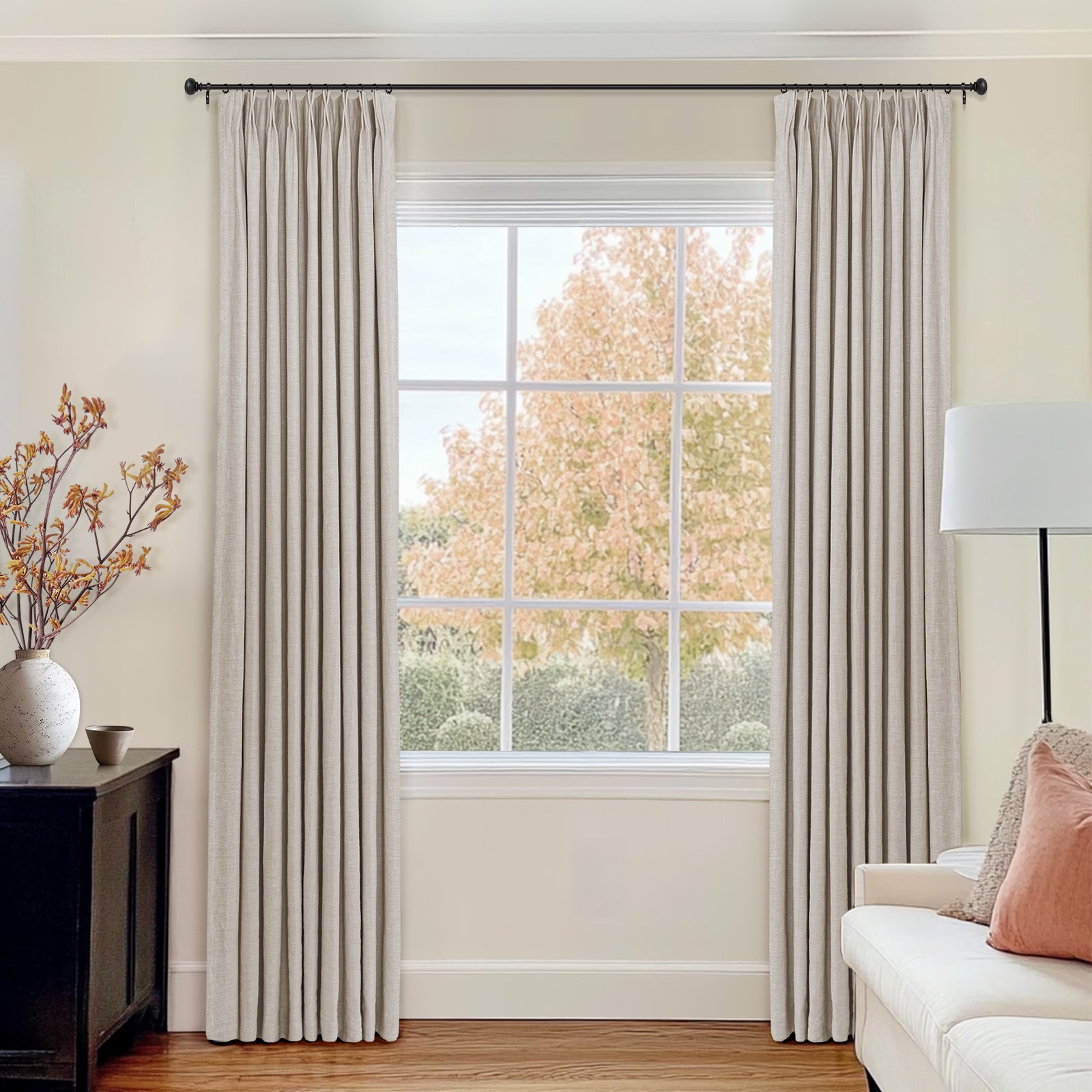 100% Natural Linen Blackout Curtains - Custom Pleated Drapes in Green | Eco-Friendly Window Treatments for Living Room & Bedroom