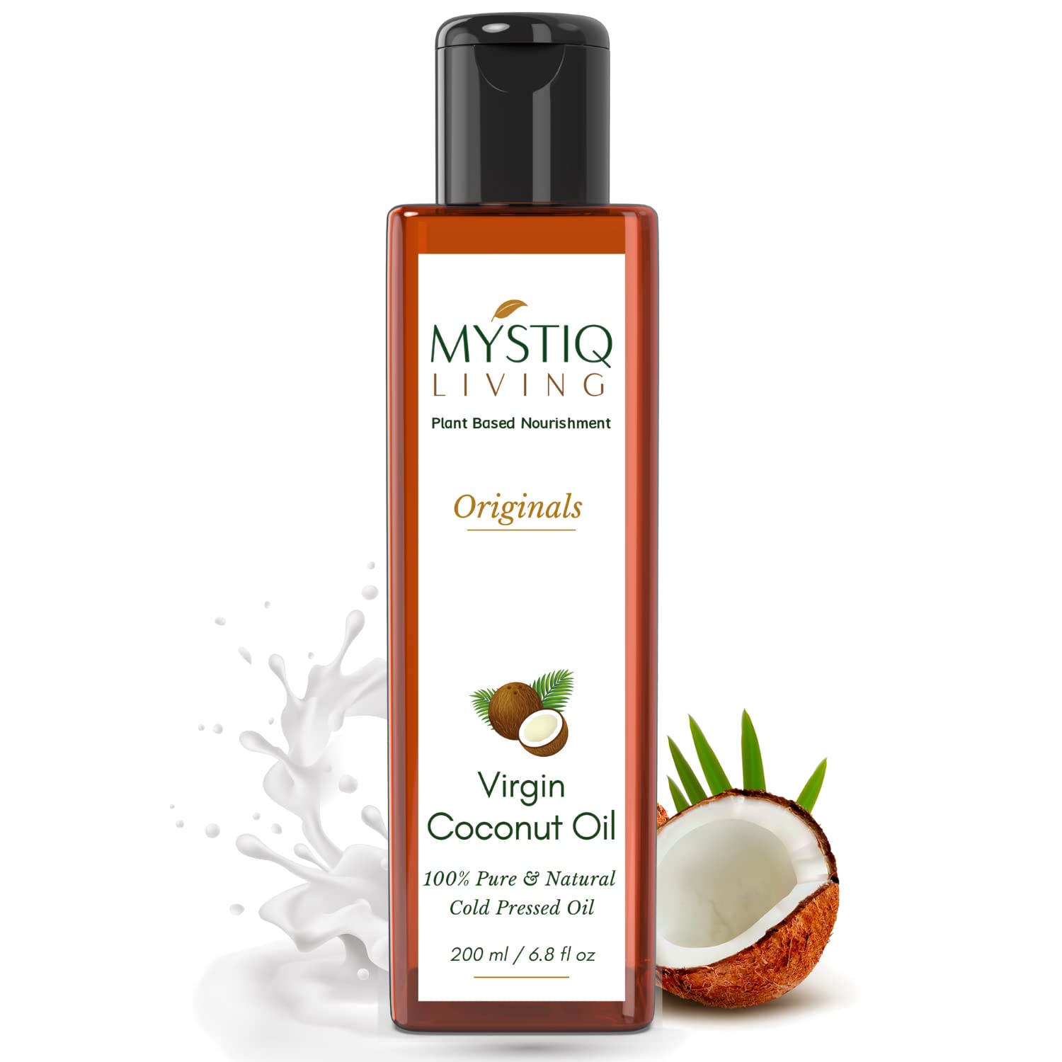 **Mystiq Living Virgin Coconut Oil (From Coconut Milk) - 200ml | Cold Pressed, 100% Pure & Natural | For Hair Care, Skin Moisturizing & Baby Massage | Perfect for Cooking, DIY Beauty & Aromatherapy**
