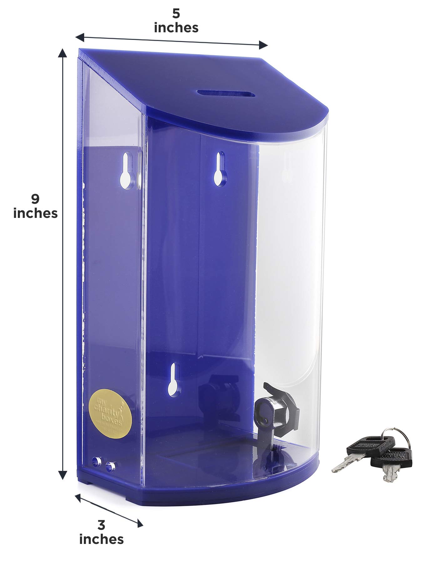 Acrylic Donation Box with Rounded Design - Charity Collection Box for Tips & Tzedakah - Clear Blue Transparent Money Container for Synagogues, Restaurants & Retail Stores