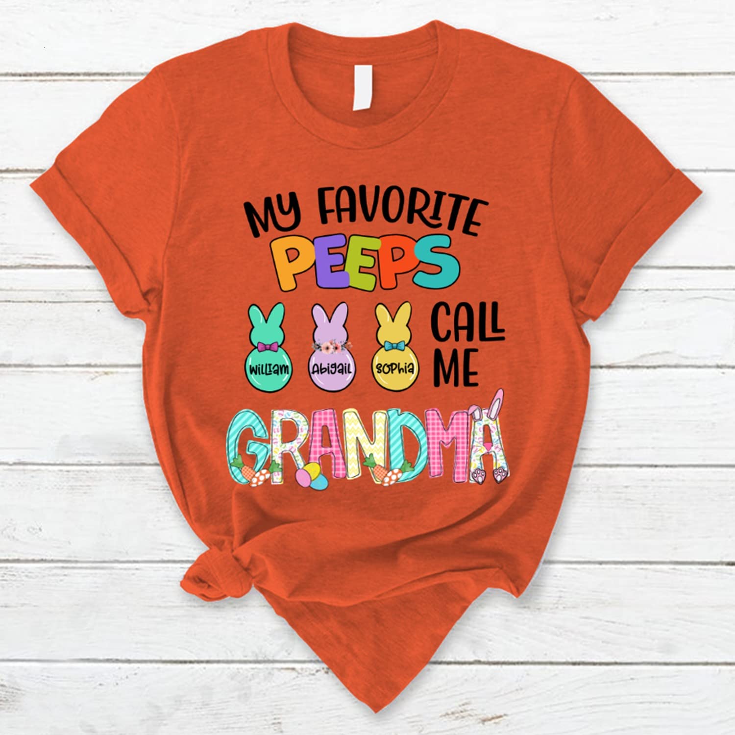 Plus Size Women's Personalized 'My Favorite Peeps Call Me Grandma' T-Shirt - Long Sleeve Comfortable Grandma Shirts for Women - Perfect for Family Gatherings & Grandparent's Day Celebrations