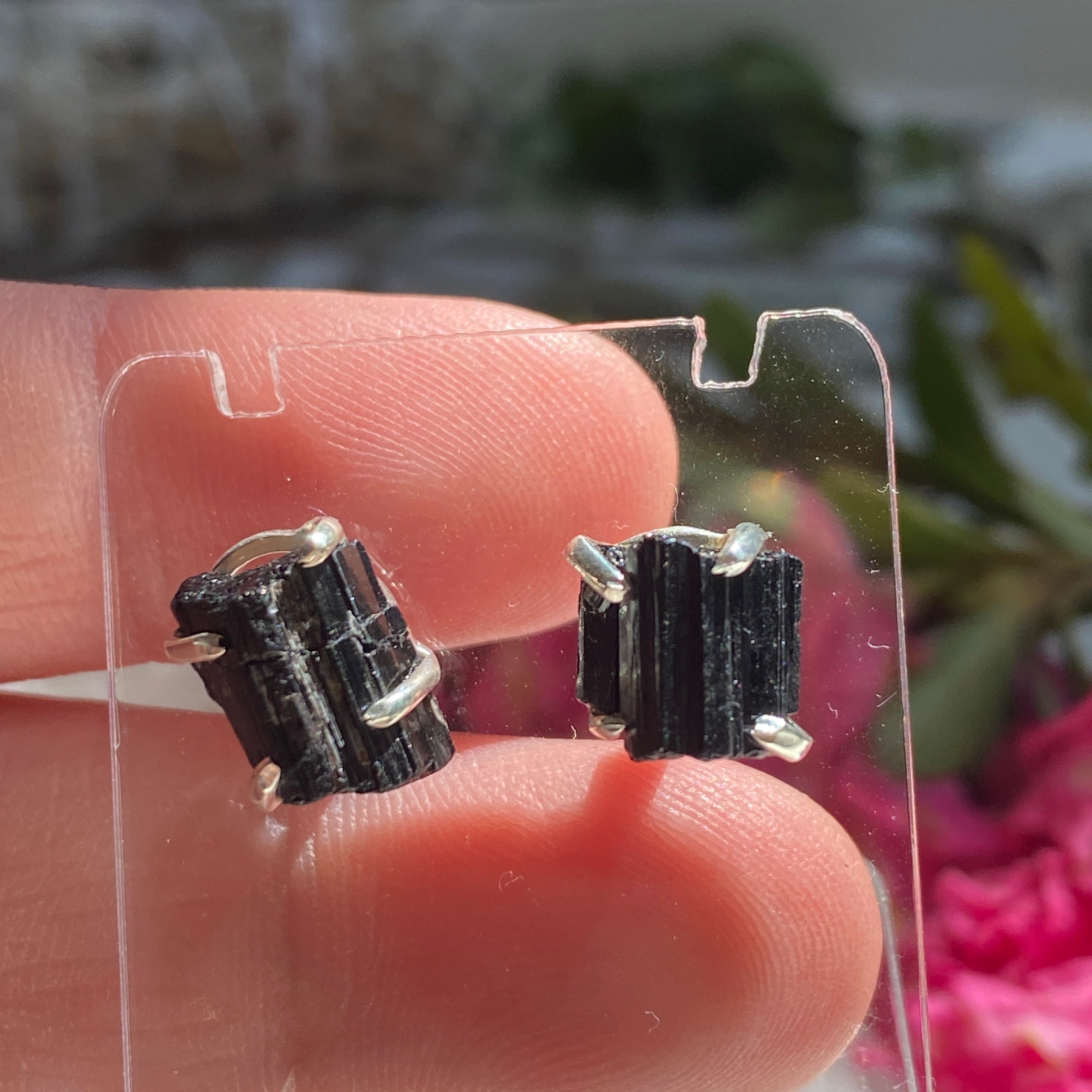 Black Tourmaline Raw Stud Earrings KEGJ1190 - Natural Stone Jewelry for Women, Healing Crystal Earrings for Protection & Positive Energy - Perfect for Daily Wear, Meditation & Gift Giving