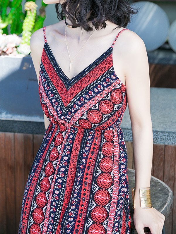 Red Split Thigh Maxi Beach Dress - Flowy Striped Summer Cover Up for Women | Perfect for Vacations, Pool Parties & Tropical Getaways