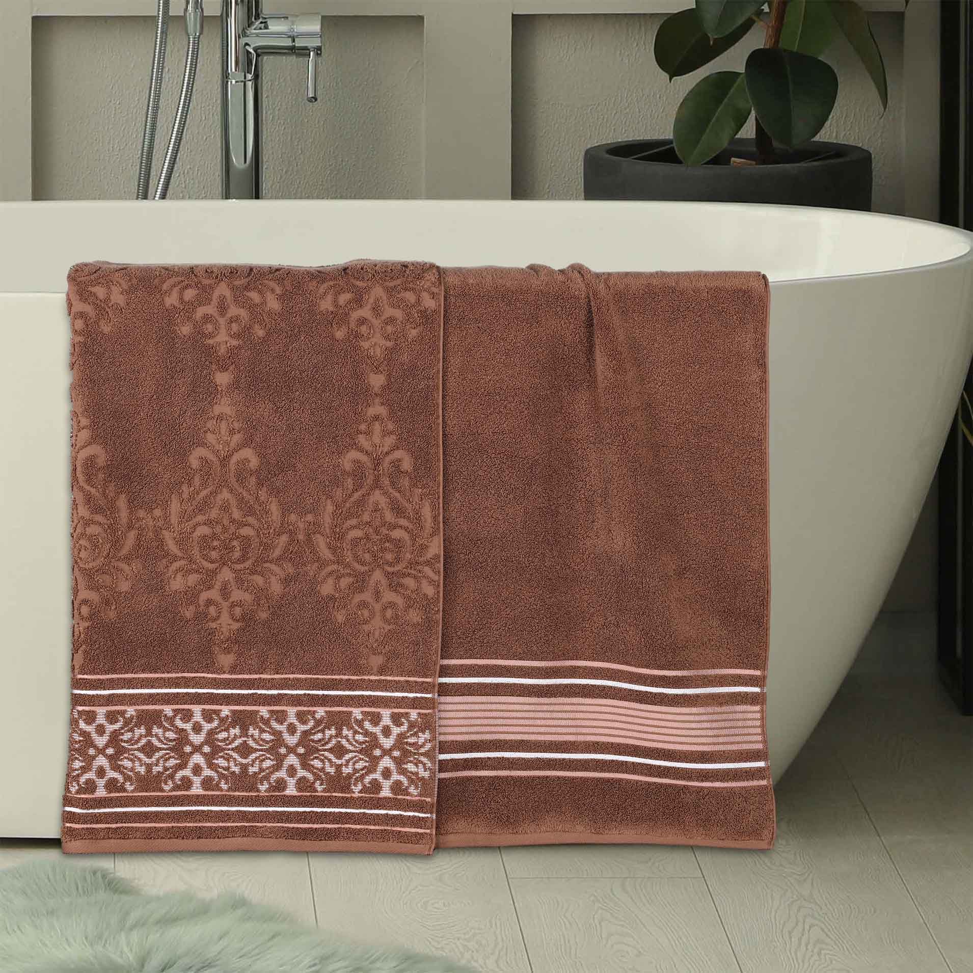 Premium 100% Zero Twist Cotton Bath Sheet Set of 2 - Ultra Soft & Absorbent Solid & Jacquard Floral Towels for Spa, Luxury Bathroom & Guest Use