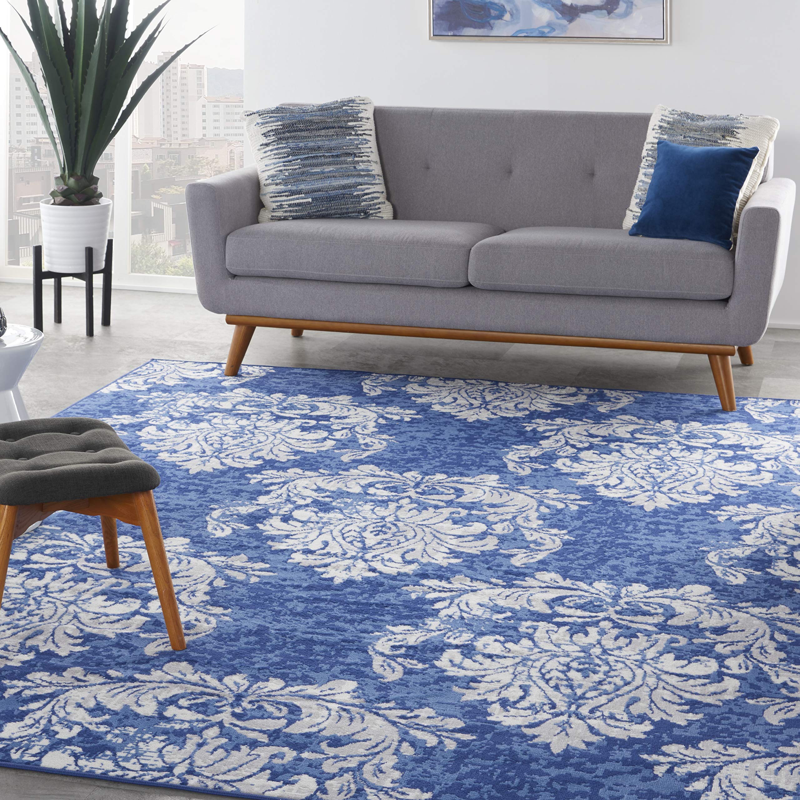 Nourison Whimsicle Damask Navy Ivory 8' x 10' Area Rug - Easy to Clean, Non-Shedding, Stain Resistant for Bedroom, Living Room, Dining Room & Kitchen - Soft & Durable Home Decor (8x10) | Perfect for Cozy Spaces, Family Gatherings & High-Traffic Areas