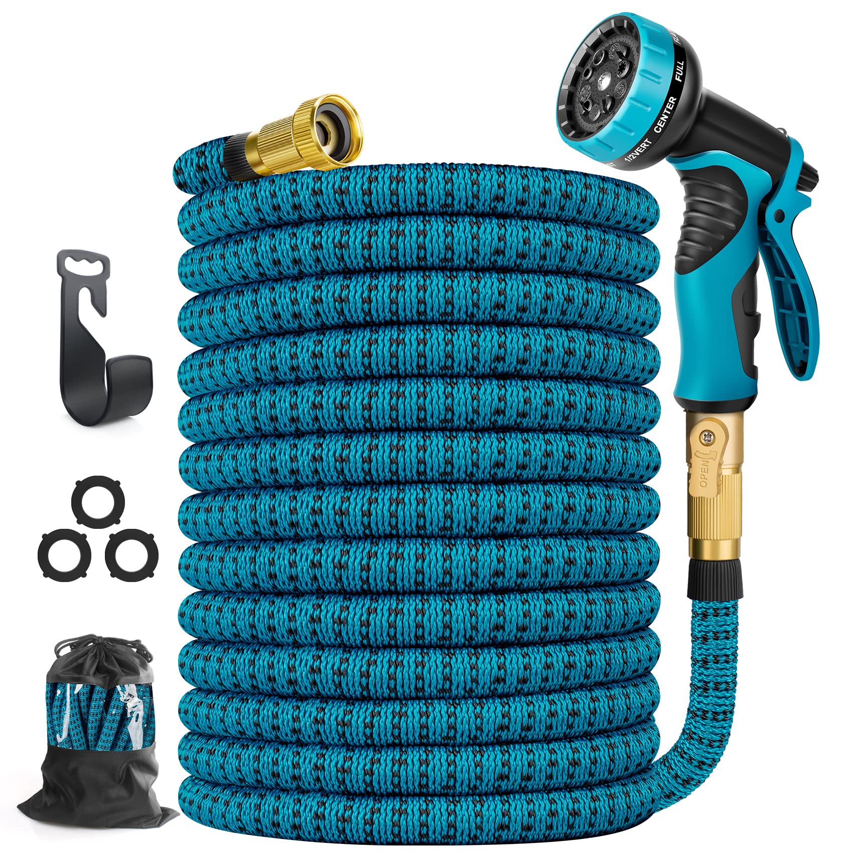 Aterod 75ft Expandable Garden Hose with 10-Function Spray Nozzle - Lightweight, No-Kink, Flexible Water Hose with Solid Brass Connectors - Perfect for Lawn Care, Car Washing, and Outdoor Cleaning