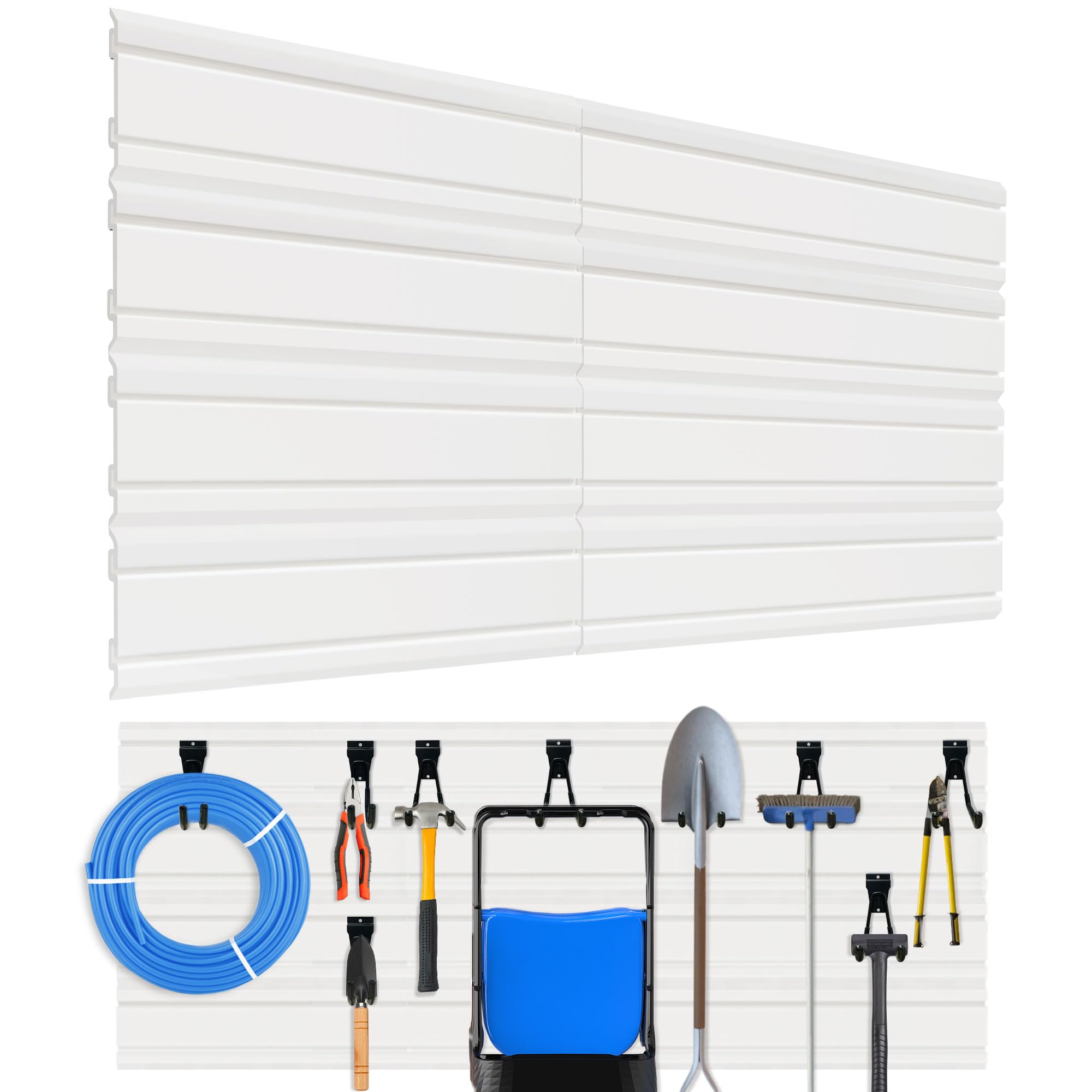 8PCS Heavy Duty PVC Slatwall Panels - 4x2 ft Garage Wall Organizer System for Tools, Sports Gear & Storage (Perfect for Garage, Workshop & Retail Displays)