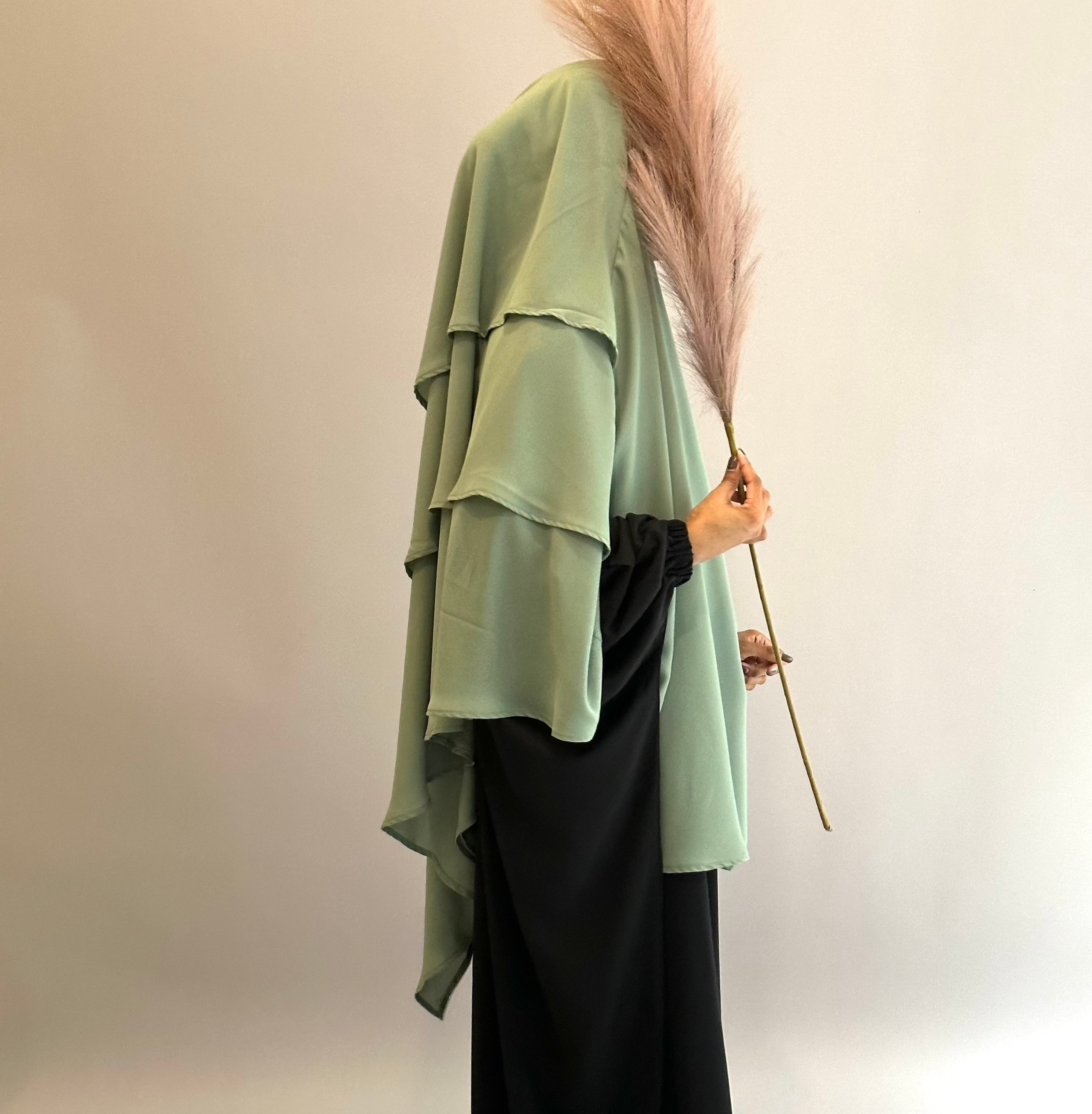 3 Layer Khimar Scarf - Soft Breathable Mint Green Hijab for Women - Perfect for Prayer, Daily Wear & Special Occasions