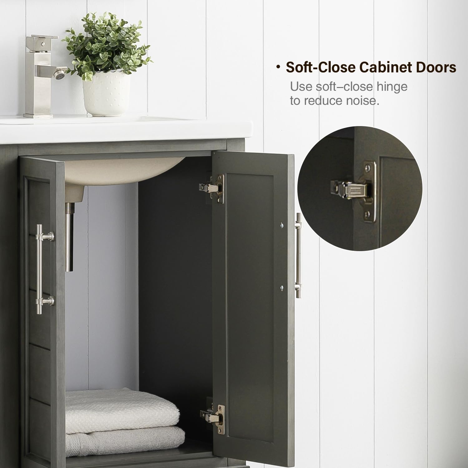 Vanity Art 24 Inch Single Sink Bathroom Vanity Set in Silver Grey - Modern Ceramic Undermount Sink with Soft Closing Doors | Space-Saving Cabinet for Small Bathrooms, Powder Rooms & Guest Baths (VA5024-SG)