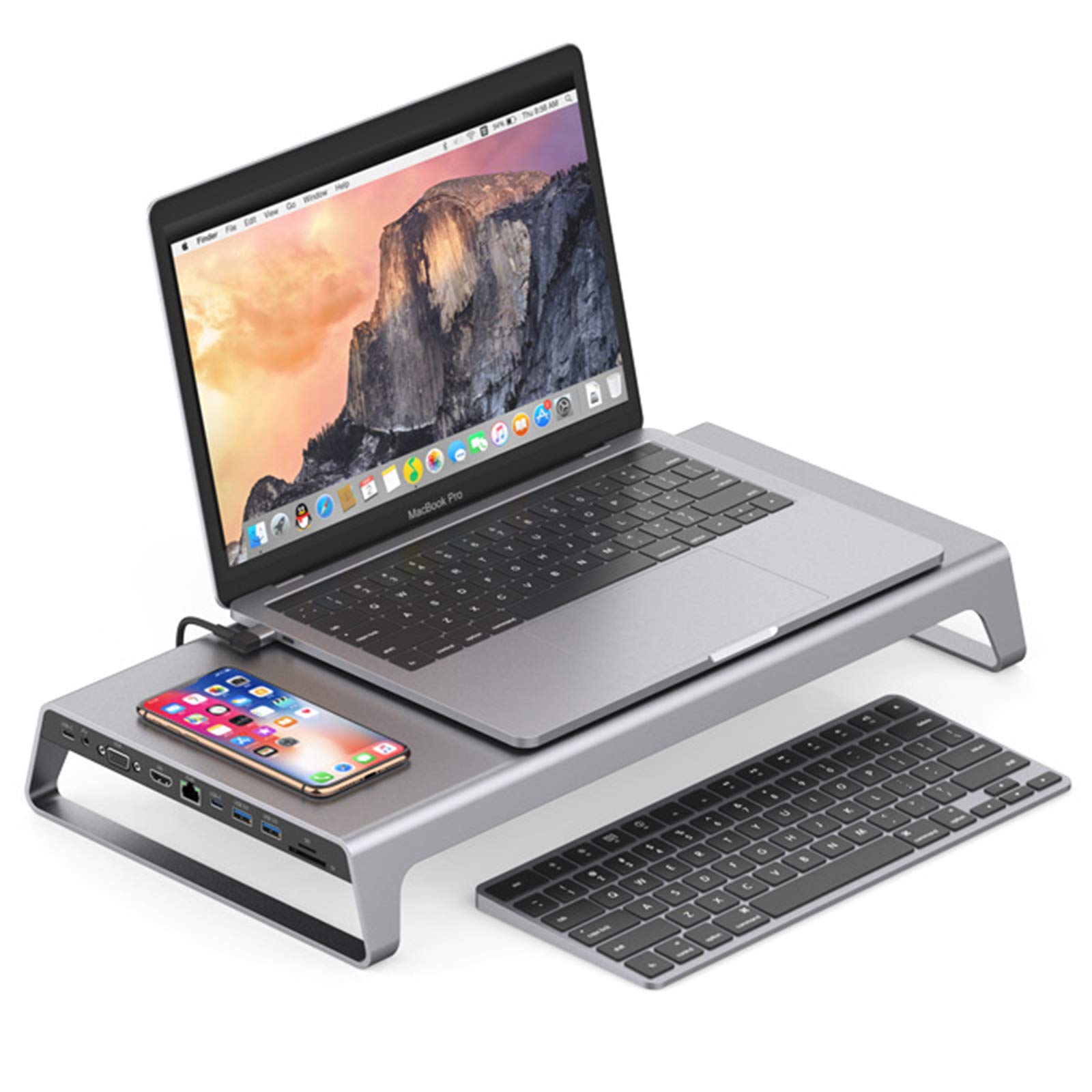 10-in-1 Adjustable Monitor Stand Riser with Wireless Charger & USB 3.0 Hub - Ergonomic Desktop Organizer for Computer, Laptop, MacBook - Perfect for Home Office & Gaming Setup