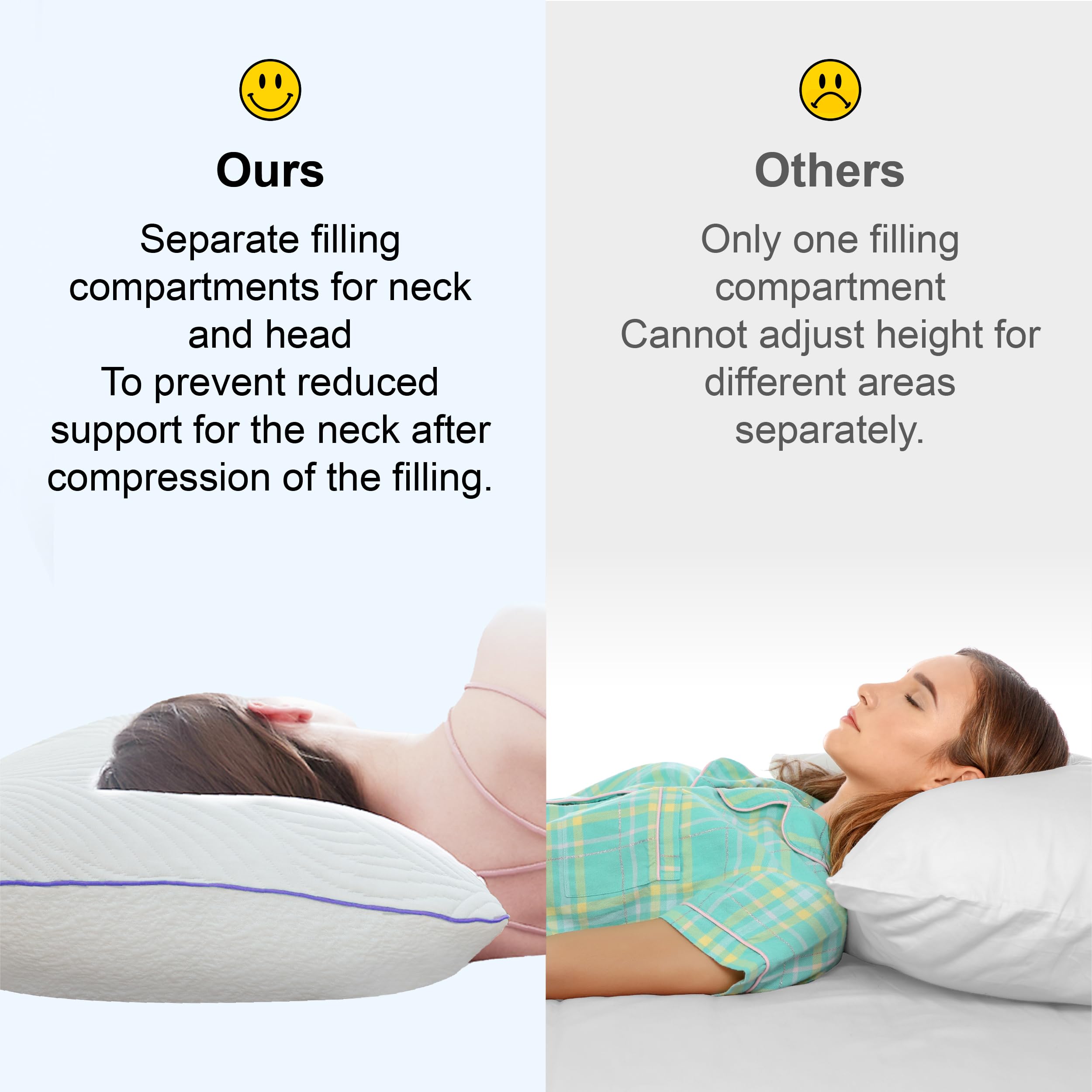 Shredded Memory Foam Pillows - Queen Size Set of 2, Cooling & Adjustable for Hot Sleepers, Washable Cover for Home & Travel
