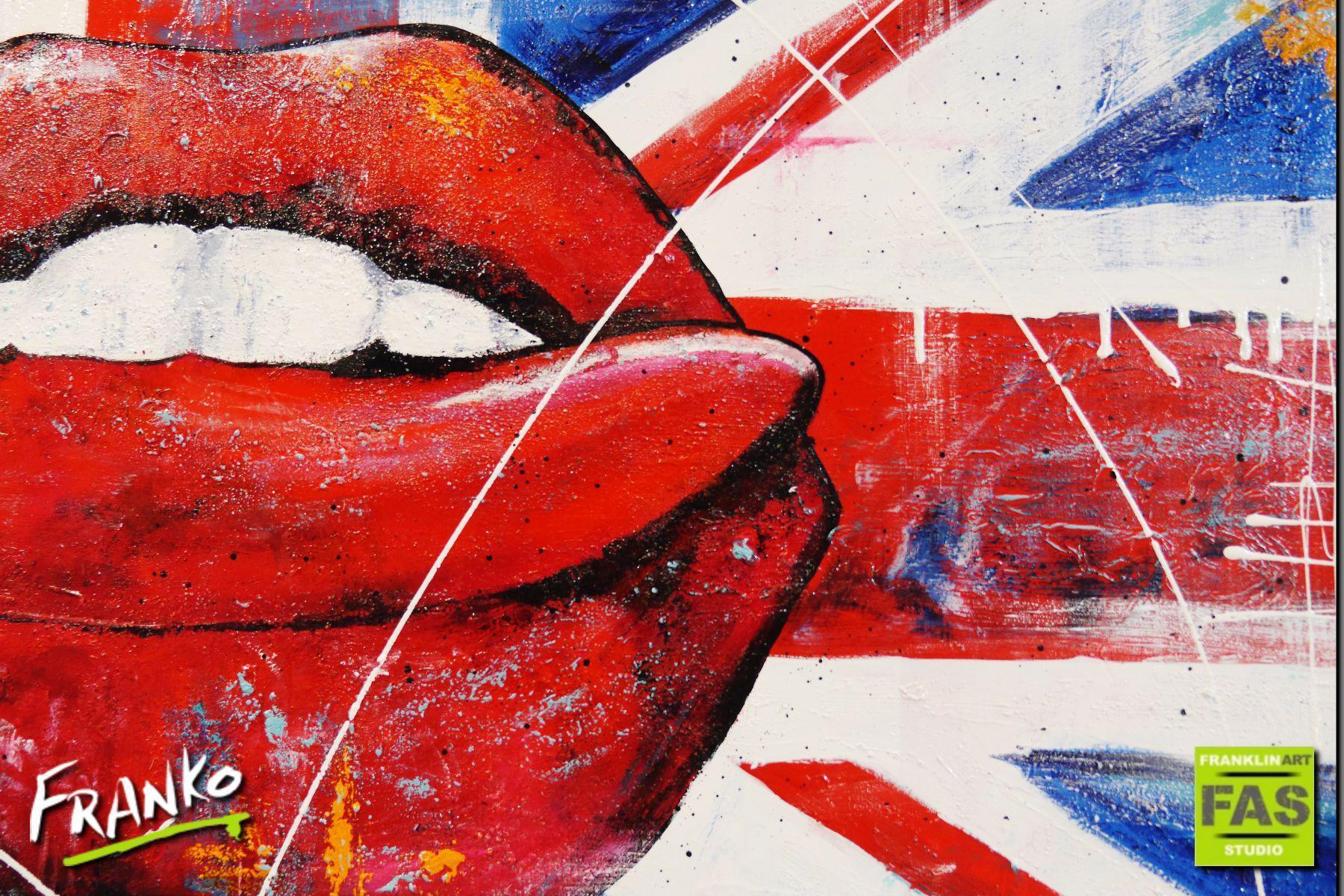 British Lips Pop Art Canvas Painting - 160cm x 100cm Large Wall Decor for Living Room, Bedroom & Office | Unique UK Inspired Modern Artwork