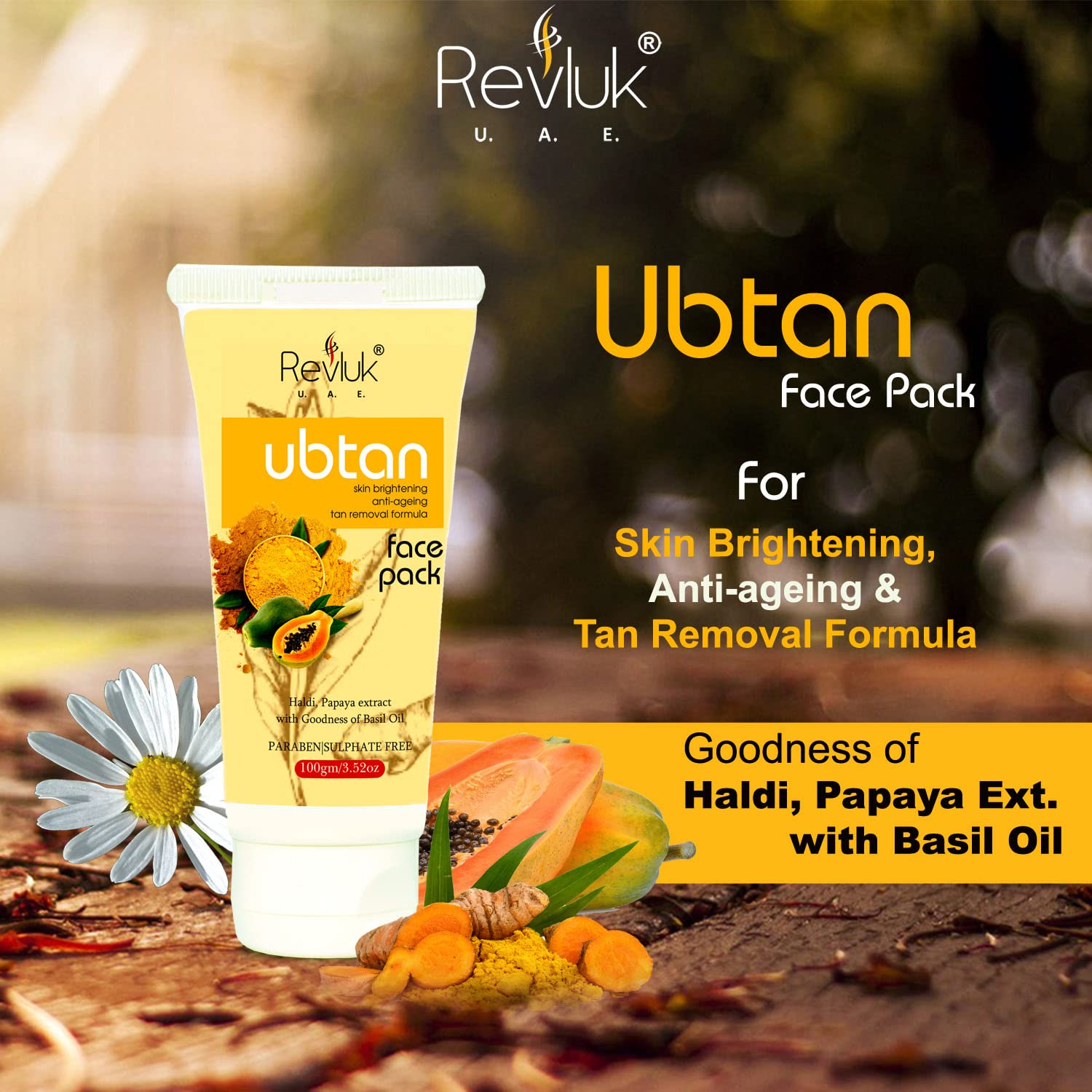 Revluk UBTAN Face Pack for Tan Removal, Oil Control, Acne & Pimples Treatment – 100gm Detan & Brightening Facial Mask for Glowing Skin | Perfect for Daily Skincare & Post-Sun Care Routine
