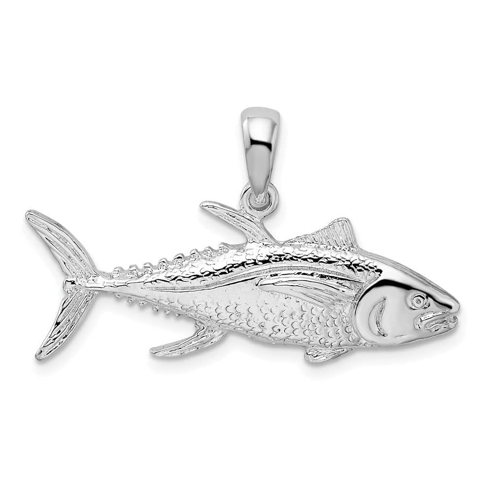 925 Sterling Silver Polished Yellowfin Tuna Fish Pendant Necklace - Perfect for Ocean Lovers & Fishing Enthusiasts