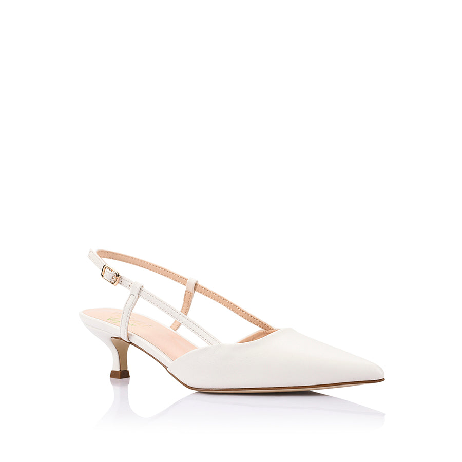 Lucas Slingback Kitten Heels for Women - Comfortable Low Block Heel Sandals in Chalk White | Perfect for Weddings, Office & Summer Outfits